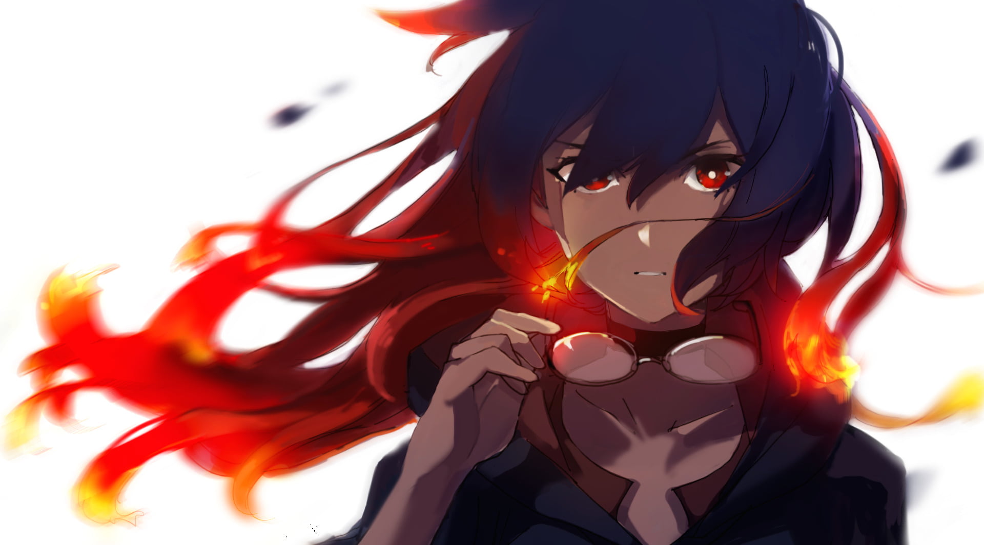 hair, white background, 1080P, studio shot, lifestyles, nature, headshot, Professor Ursula, hairstyle, indoors, red, abstract, Little Witch Academia, flame, HD Wallpaper