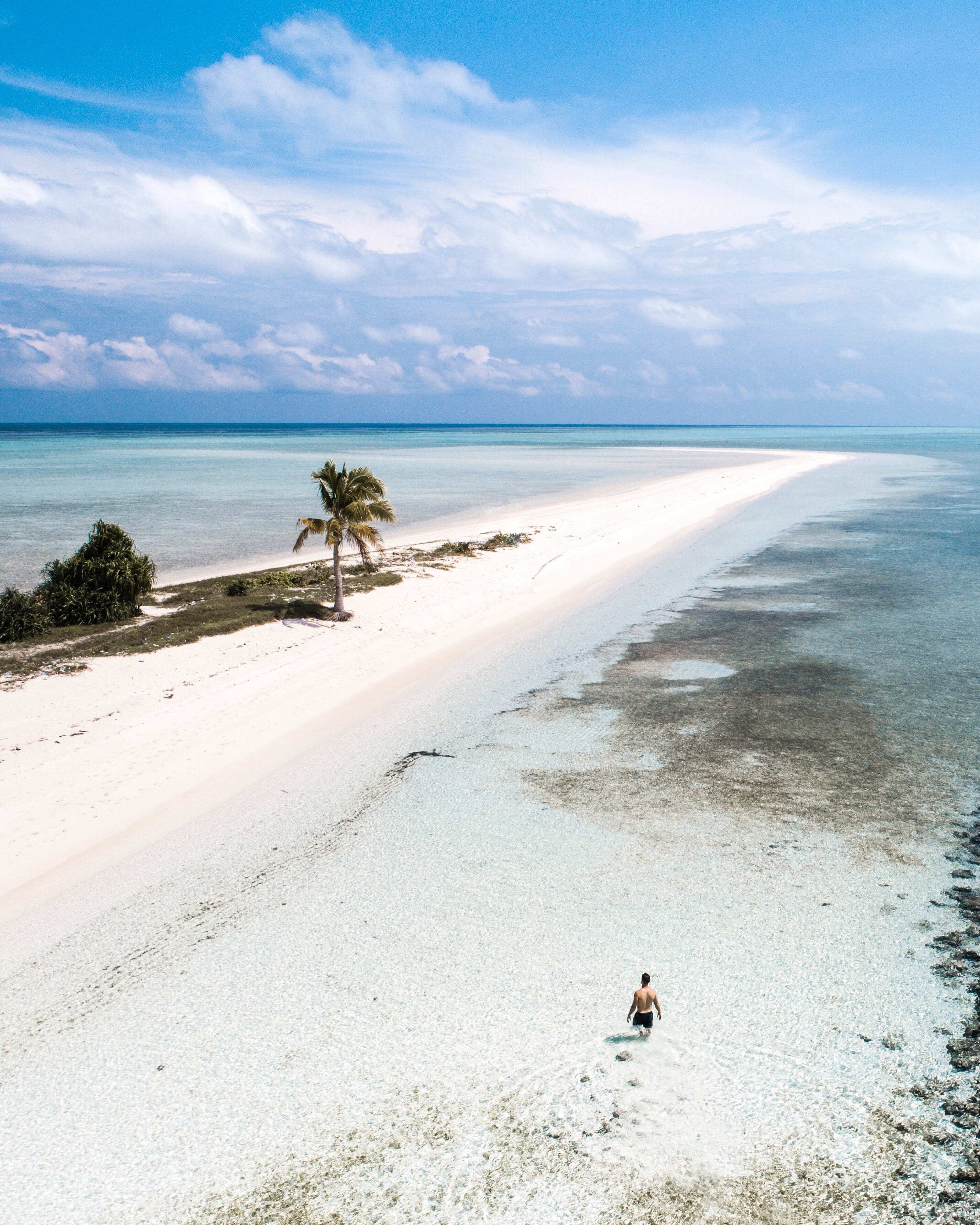 land, isolated beach, island life, beautiful beach, walking, outdoors, nature, tranquil scene, sand, tree, seashore, sea, cloud - sky, travel, daytime, Phone HD Wallpaper