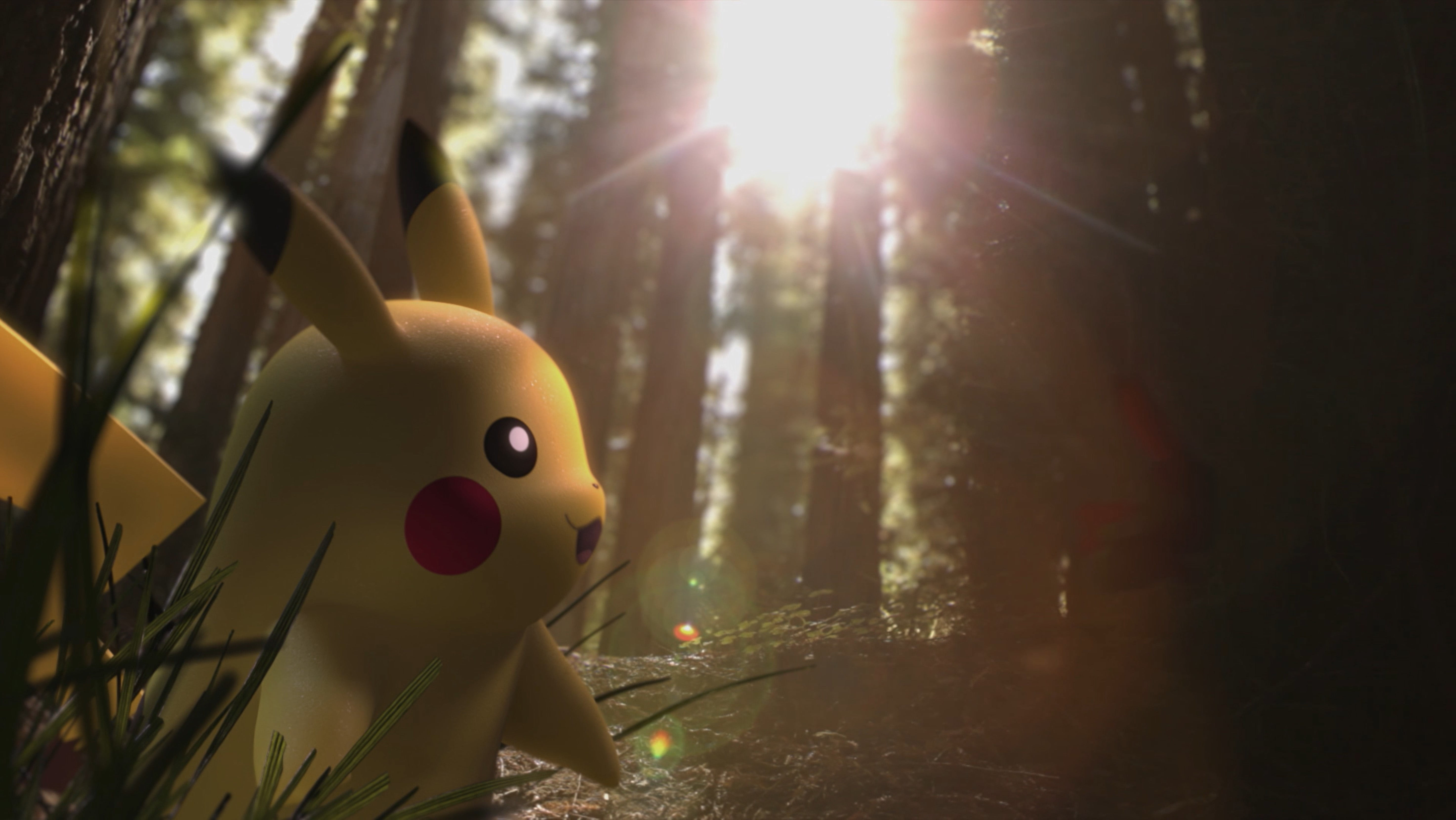 sunbeam, animal representation, 5K, forest, no people, pokemon, tree, 4k, games, representation, plant, animal themes, sunlight, outdoors, sun, tree trunk, HD Wallpaper