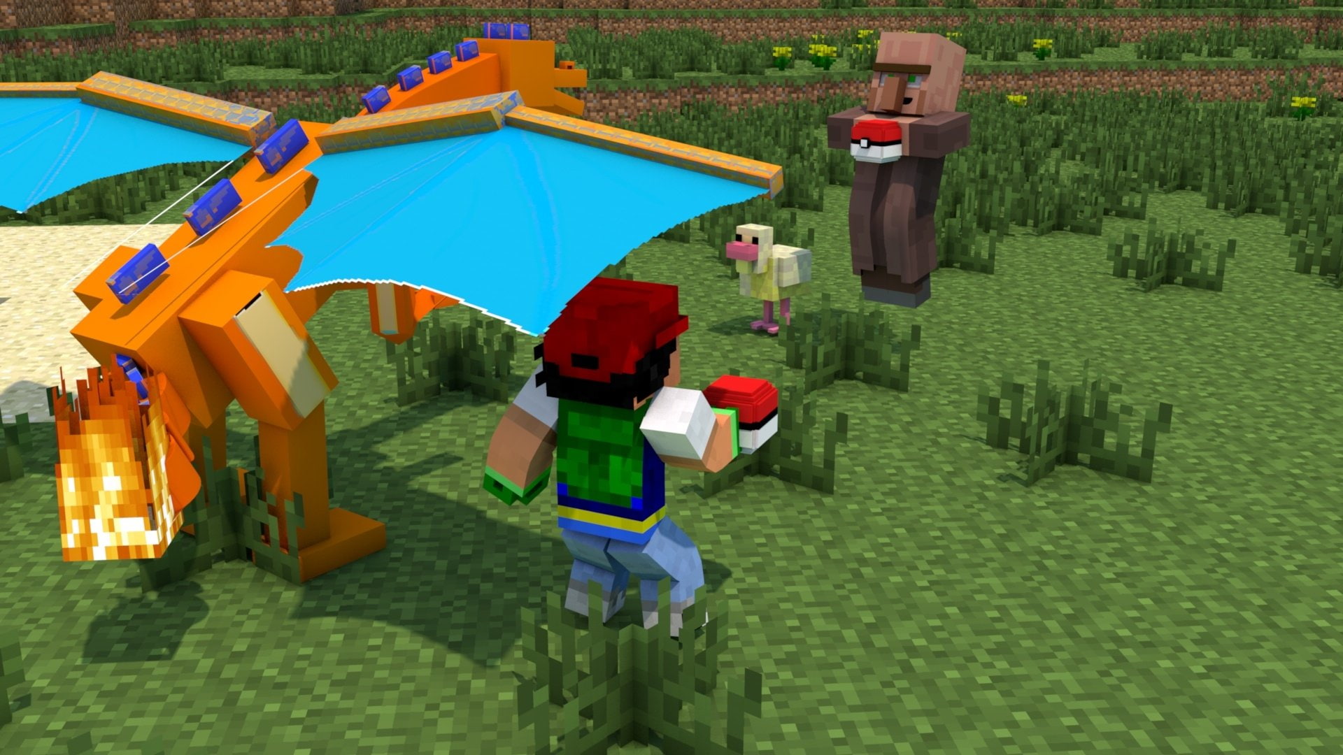 1080P, Pokeball, Duck, Dragon, Charizard (Pokémon), Video Game, Minecraft, Pokémon, Crossover, HD Wallpaper