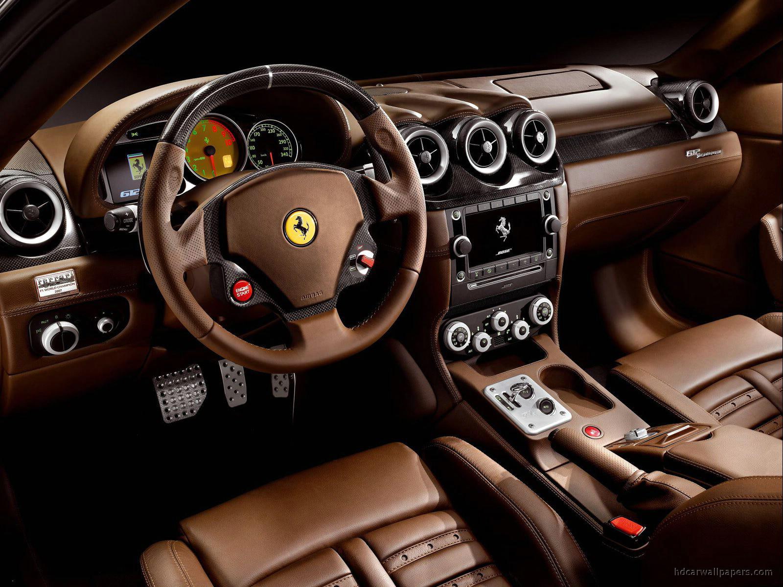 ferrari, interior, ferrai, wheel, black, scaglietti, cars, steering, 720P, brown, HD Wallpaper