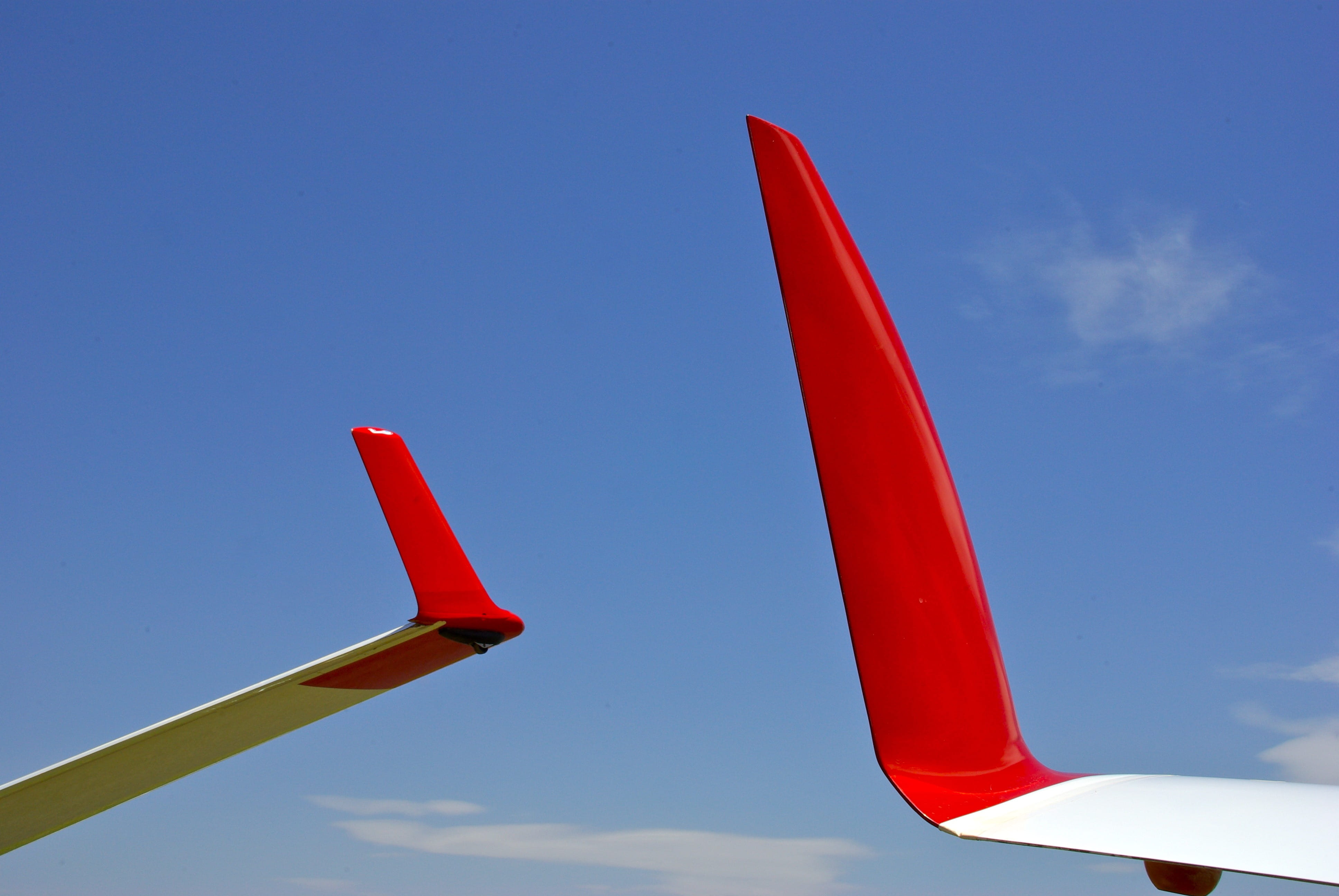 red, Sailplane, aircraft Wing, multi colored, 4K, no people, shape, pole, sport, low angle view, sky, sunny, shapes, Glider, transportation, close-up, HD Wallpaper