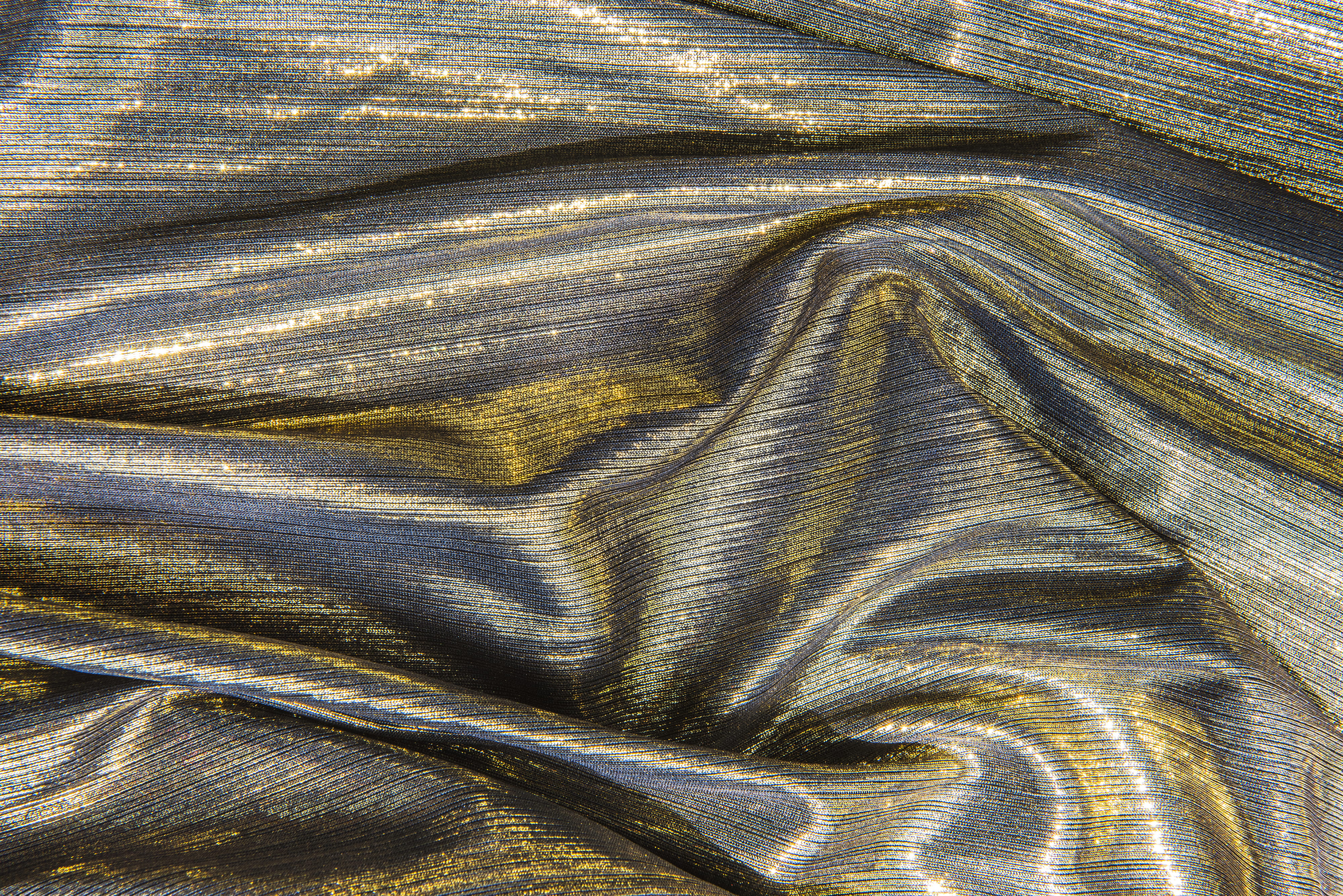 day, close-up, abstract, fabric, no people, full frame, crumpled, gold, 4K, wave pattern, shiny, indoors, still life, glossy, gray, backgrounds, wrinkled, HD Wallpaper