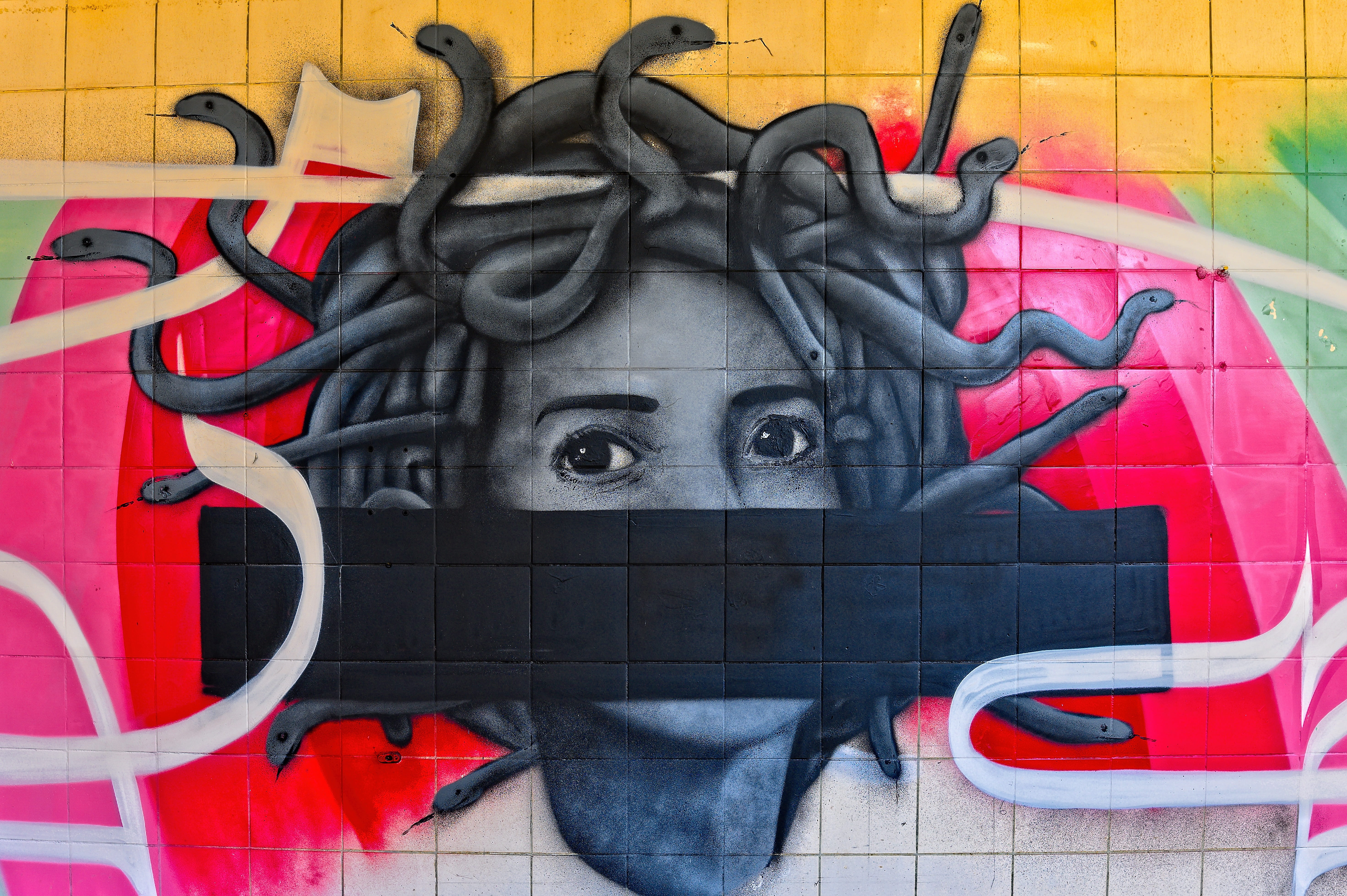 color, craft, representation, painting, art, mural, human representation, dom of speech, wall - building feature, front view, eyes, woman, medusa, no people, HD Wallpaper