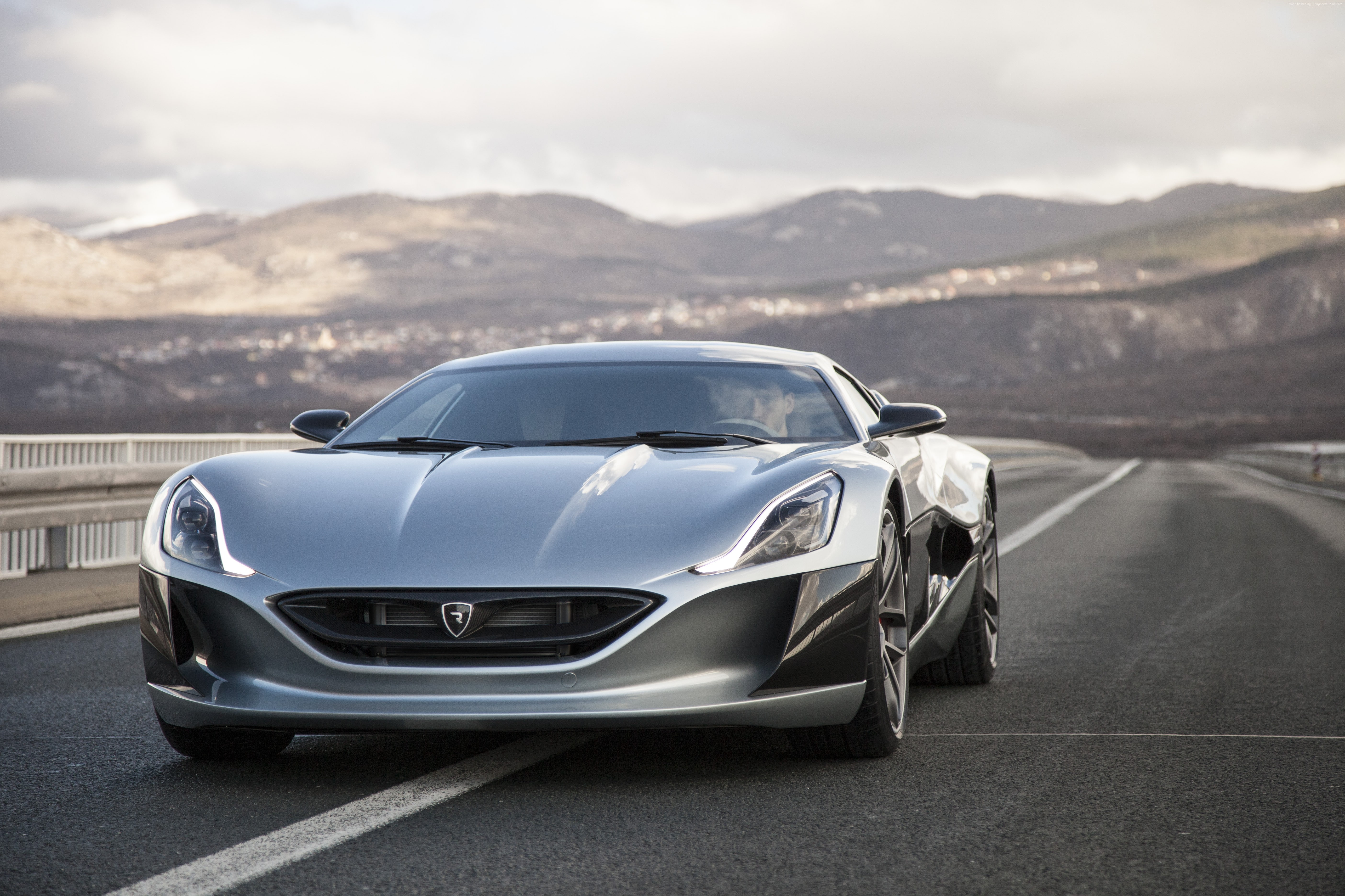 outdoors, car, luxury, mountain, electric cars, mountain range, transportation, nature, sports car, speed, wealth, supercar, 5K, Rimac Concept 1, modern, HD Wallpaper
