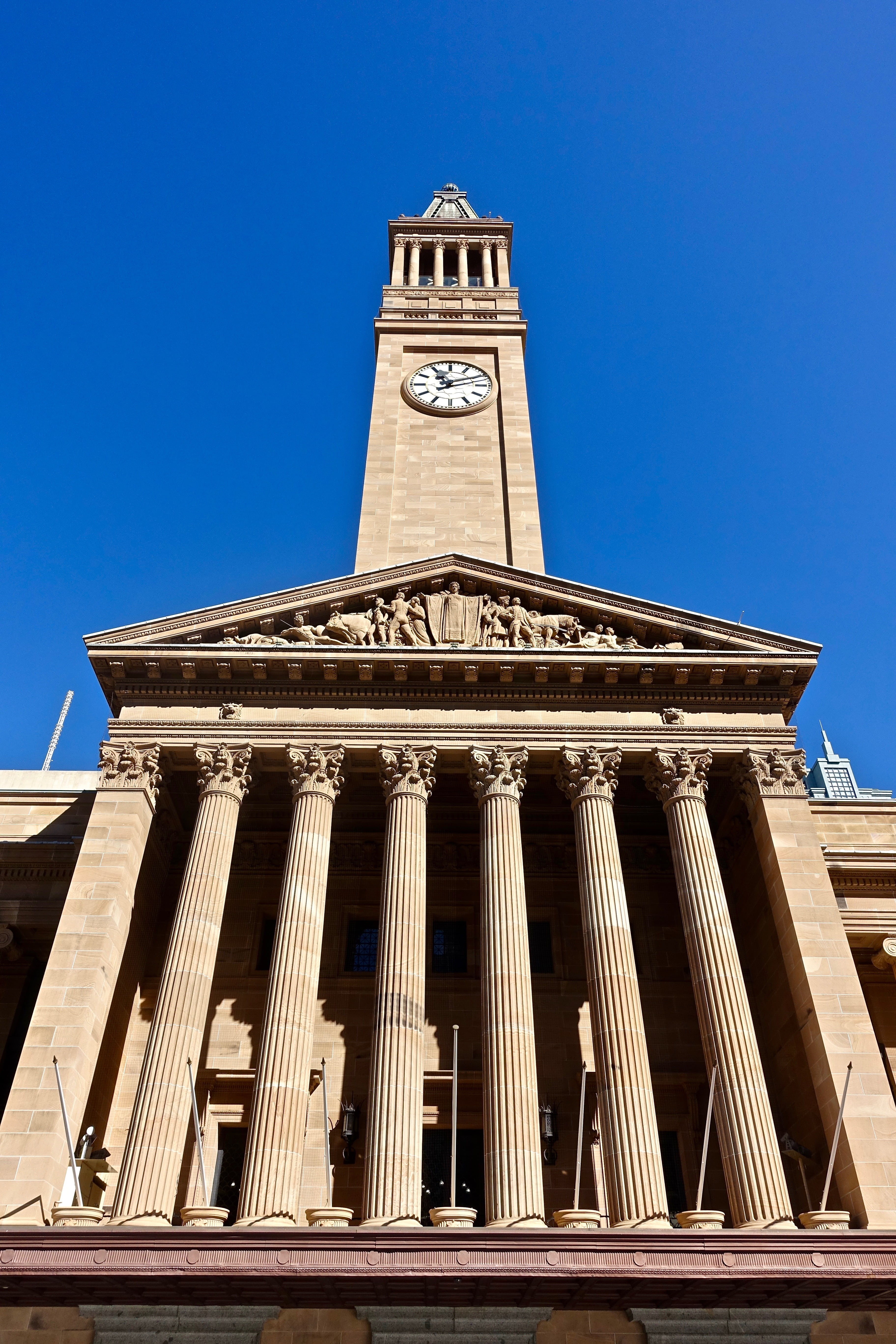 city, clock tower, blue, building exterior, building, australia, town hall, sky, historic, symbol, facade, architectural column, brisbane, travel, architecture, Phone HD Wallpaper