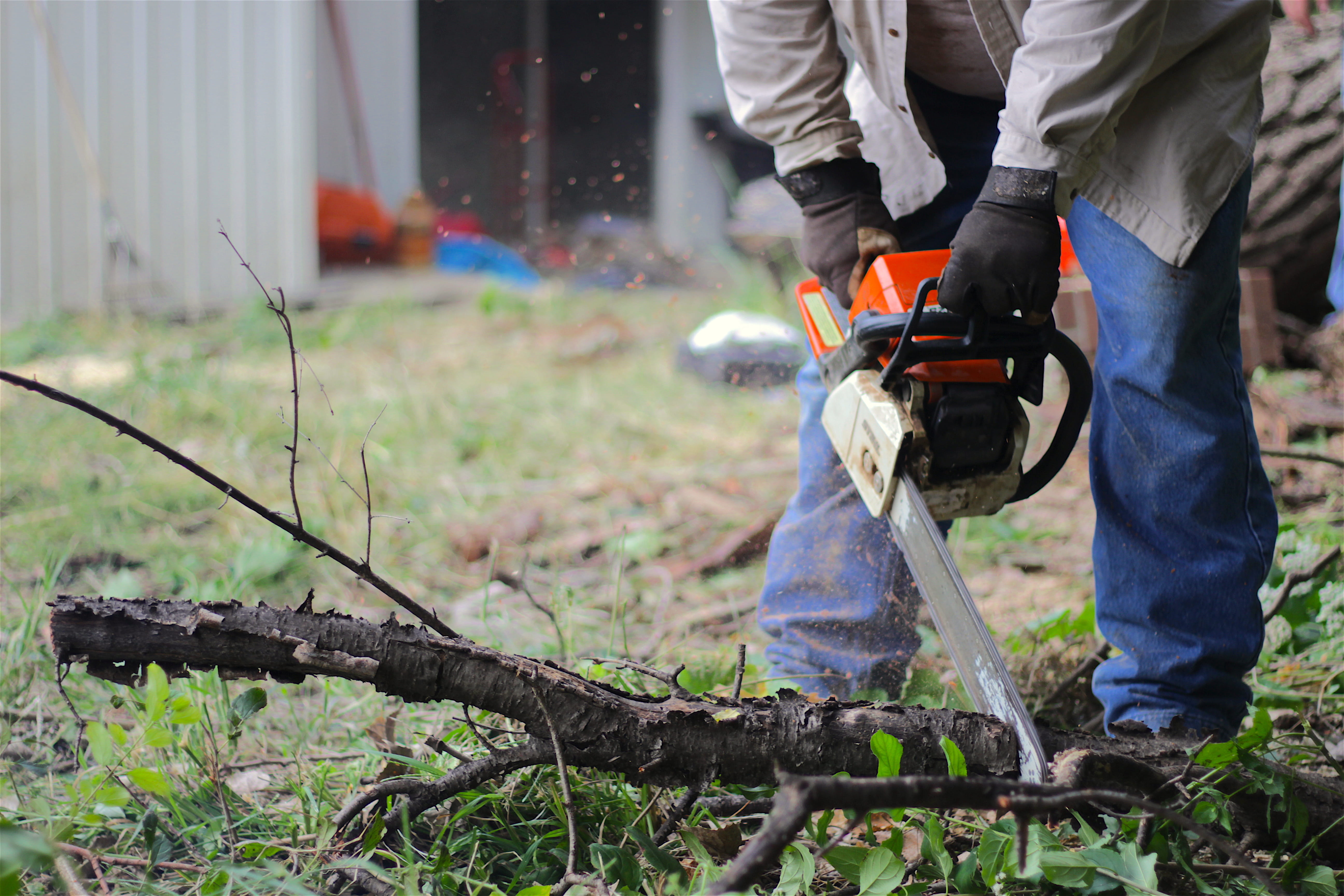 chainsaw, holding, outdoors, united states, real people, working, men, low section, tree, plant, work, human body part, wood, land, people, gardening, motion, HD Wallpaper
