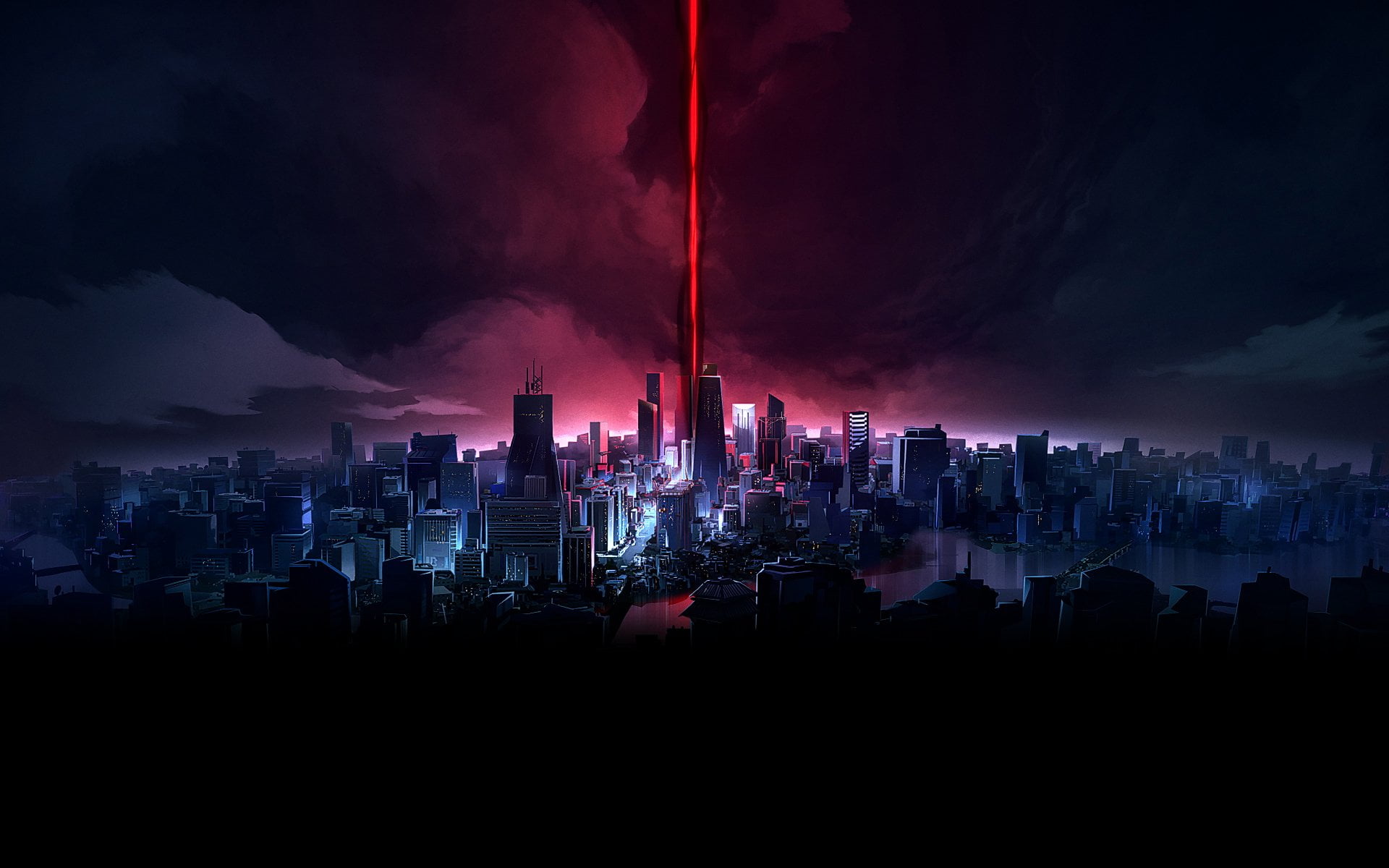 architecture, cloud - sky, no people, building exterior, cityscape, urban skyline, Agents of Mayhem, office building exterior, illuminated, skyscraper, HD Wallpaper
