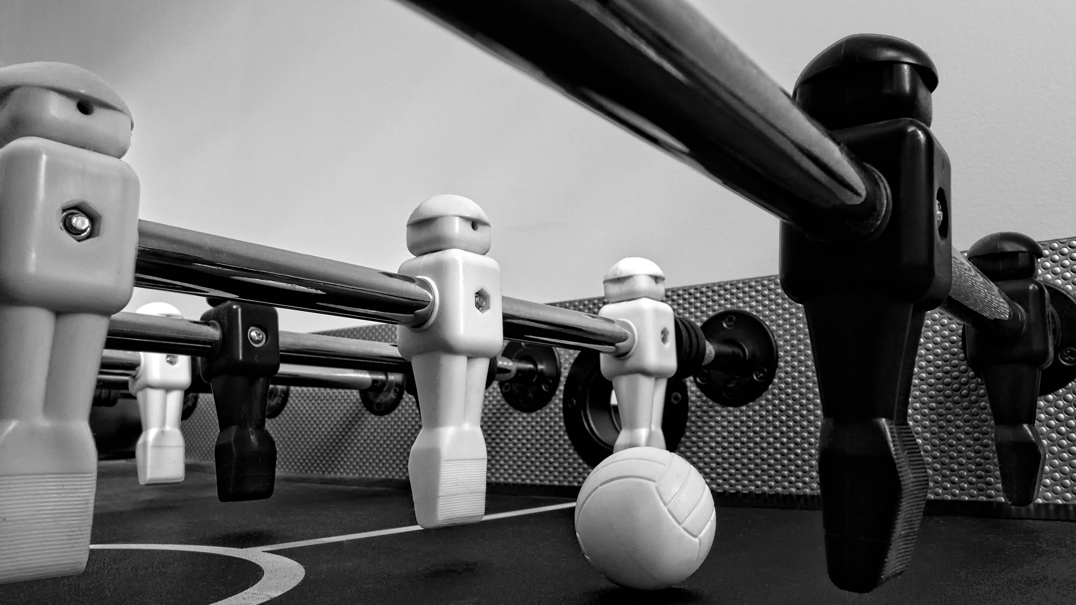 ball, black-and-white, close-up, fun, no people, table, foosball, white, sport, leisure games, table football, metal, silver colored, arts culture and entertainment, HD Wallpaper