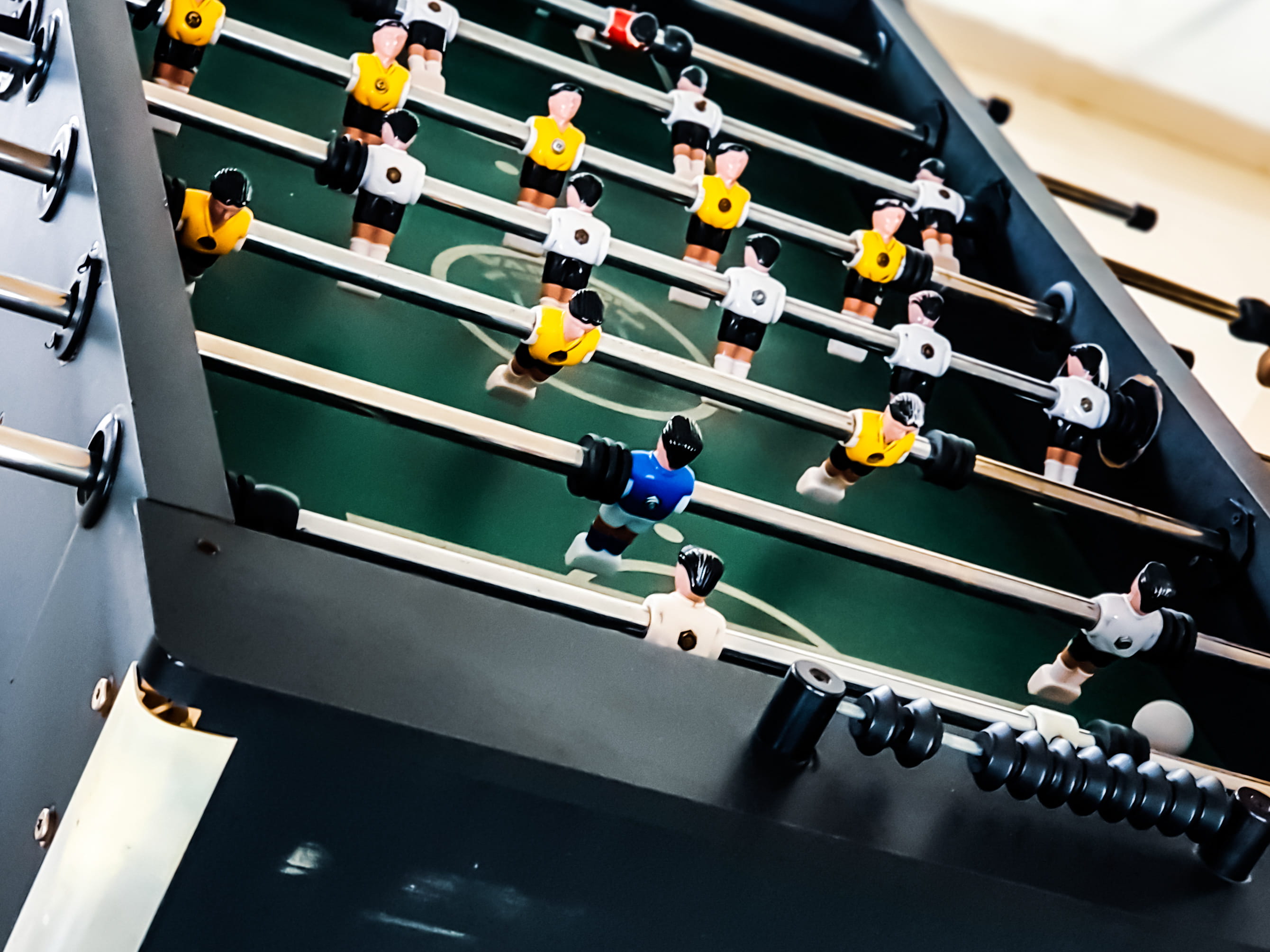 leisure activity, black, high angle view, soccer, foosball, recreation, indoors, no people, modern, human representation, competition, green, leisure games, HD Wallpaper