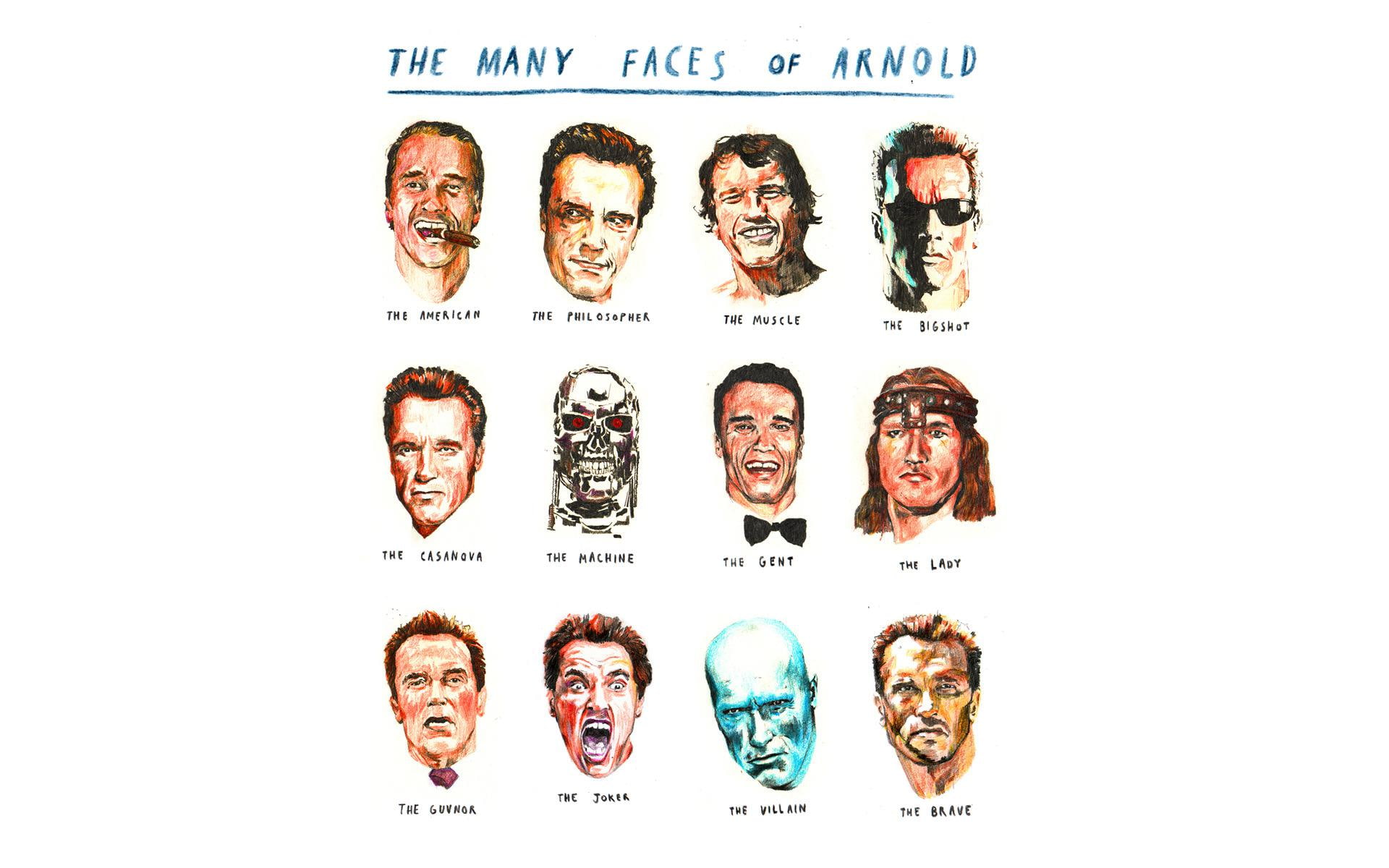 artistic, arnold, 1080P, faces, many, 1920x1200, arnold schwarzenegger, HD Wallpaper