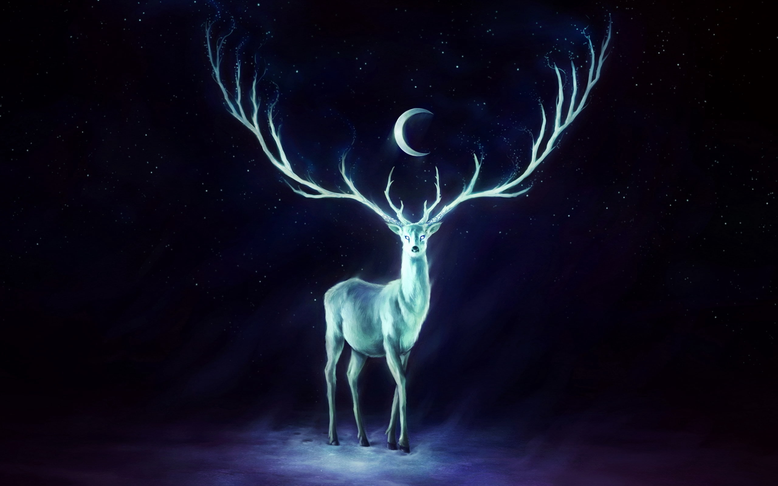 horns, moon, 2K, stars, deer, HD Wallpaper