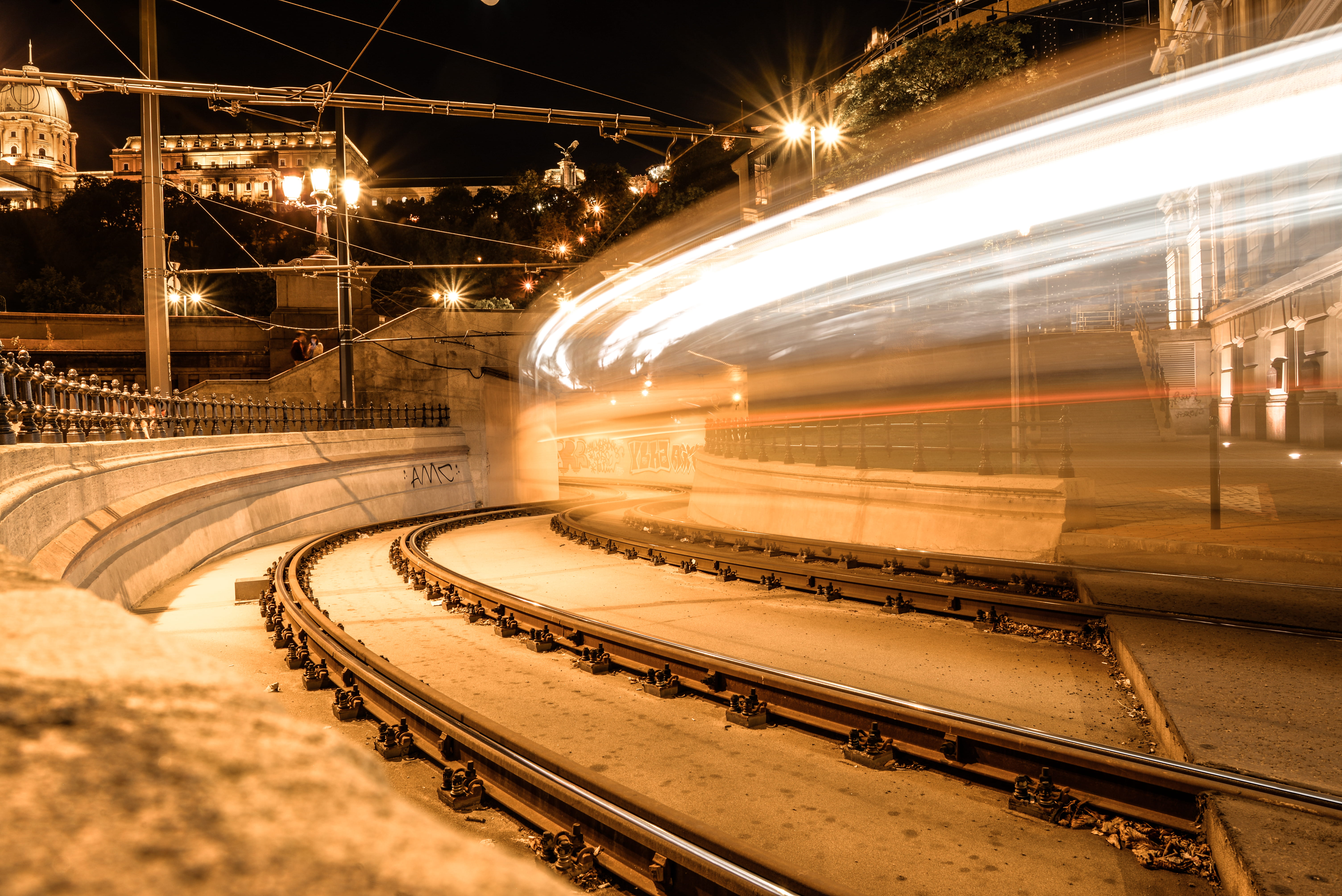 hungary, light, lapse, railway, architecture, no people, railroad, public transportation, railroad station, tram, motion, speed, train, photography, traffic, HD Wallpaper