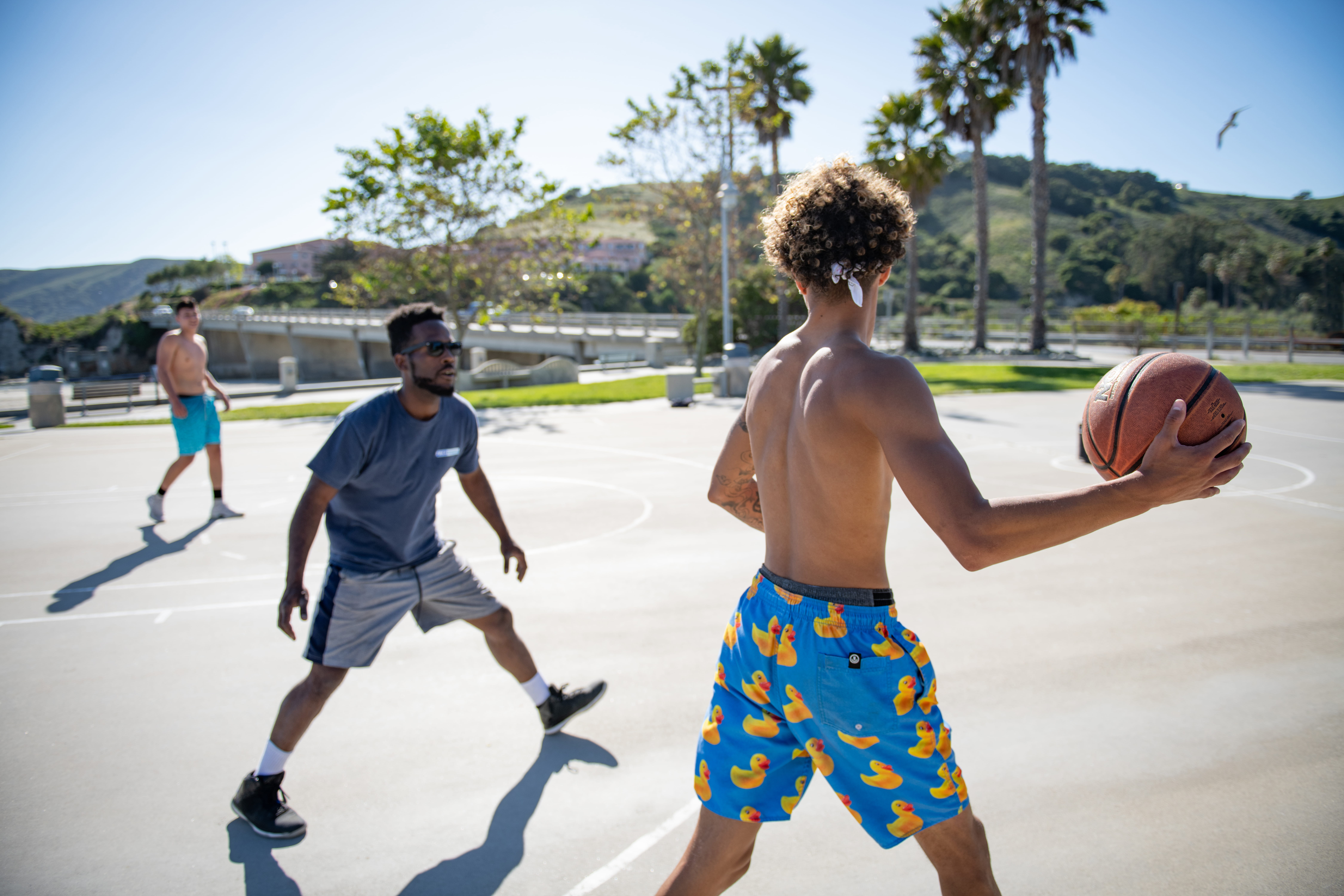 childhood, togetherness, sunlight, nature, leisure activity, three, boys, park, outdoor, man, ball, child, men, three people, full length, basketball, teenager, HD Wallpaper