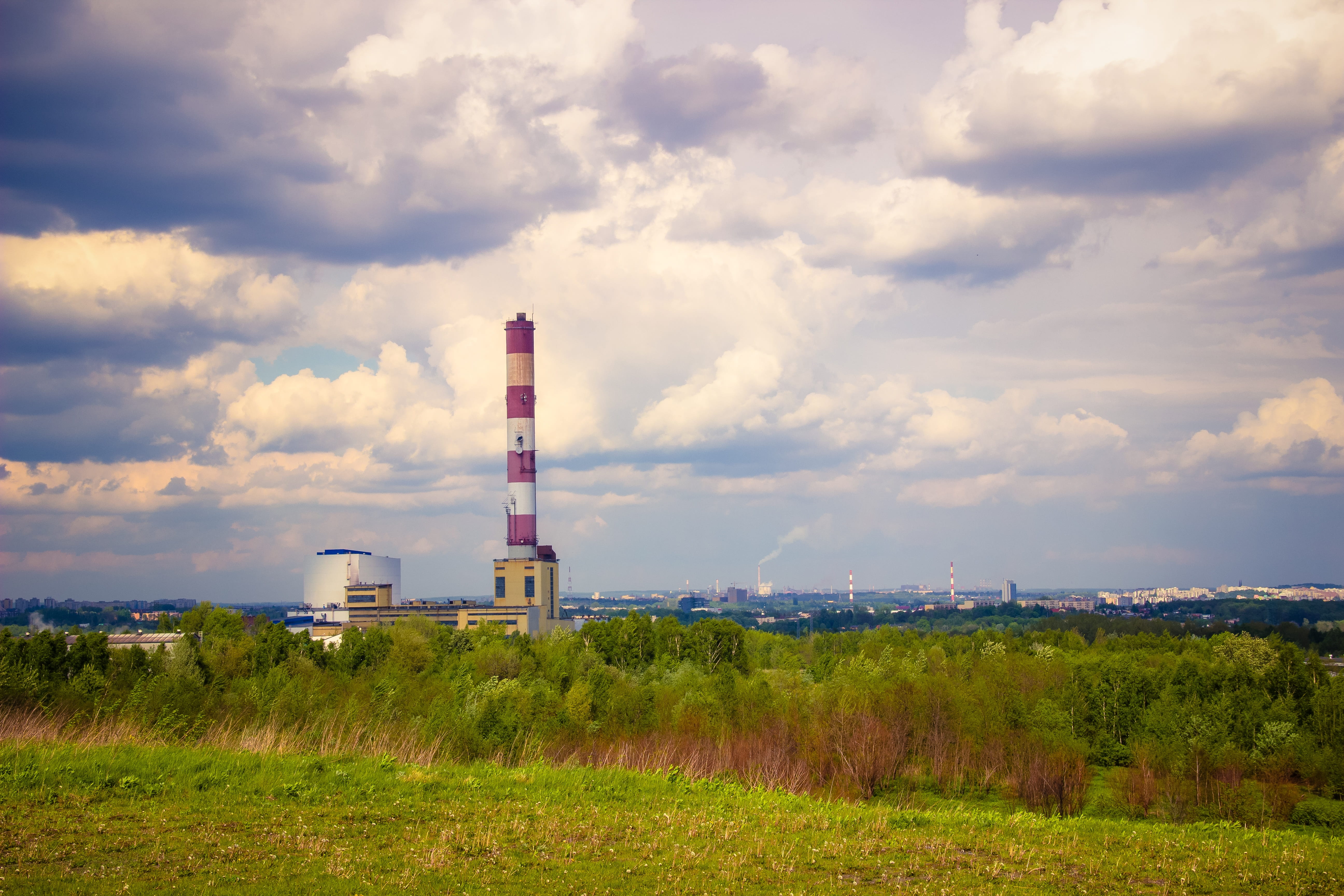 rock, air pollution, cooling tower, smoke, environment, outdoors, factory, energy, land, architecture, cloud - sky, plant, landscape, pipe, no people, green color, HD Wallpaper