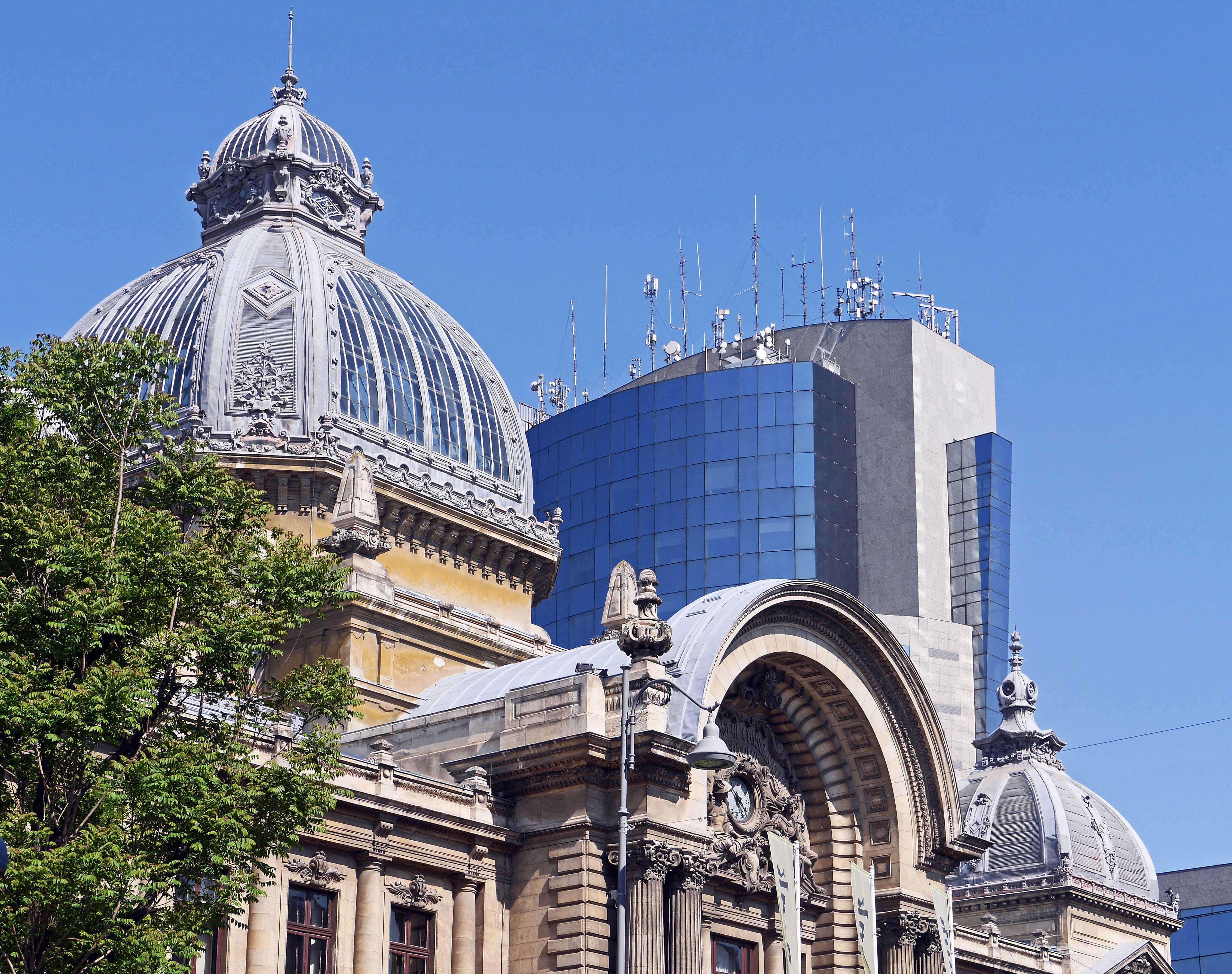 nature, building, hood, romania, architecture, bucharest, travel destinations, savings bank, clear sky, glass front, capital, dome, sky, low angle view, HD Wallpaper