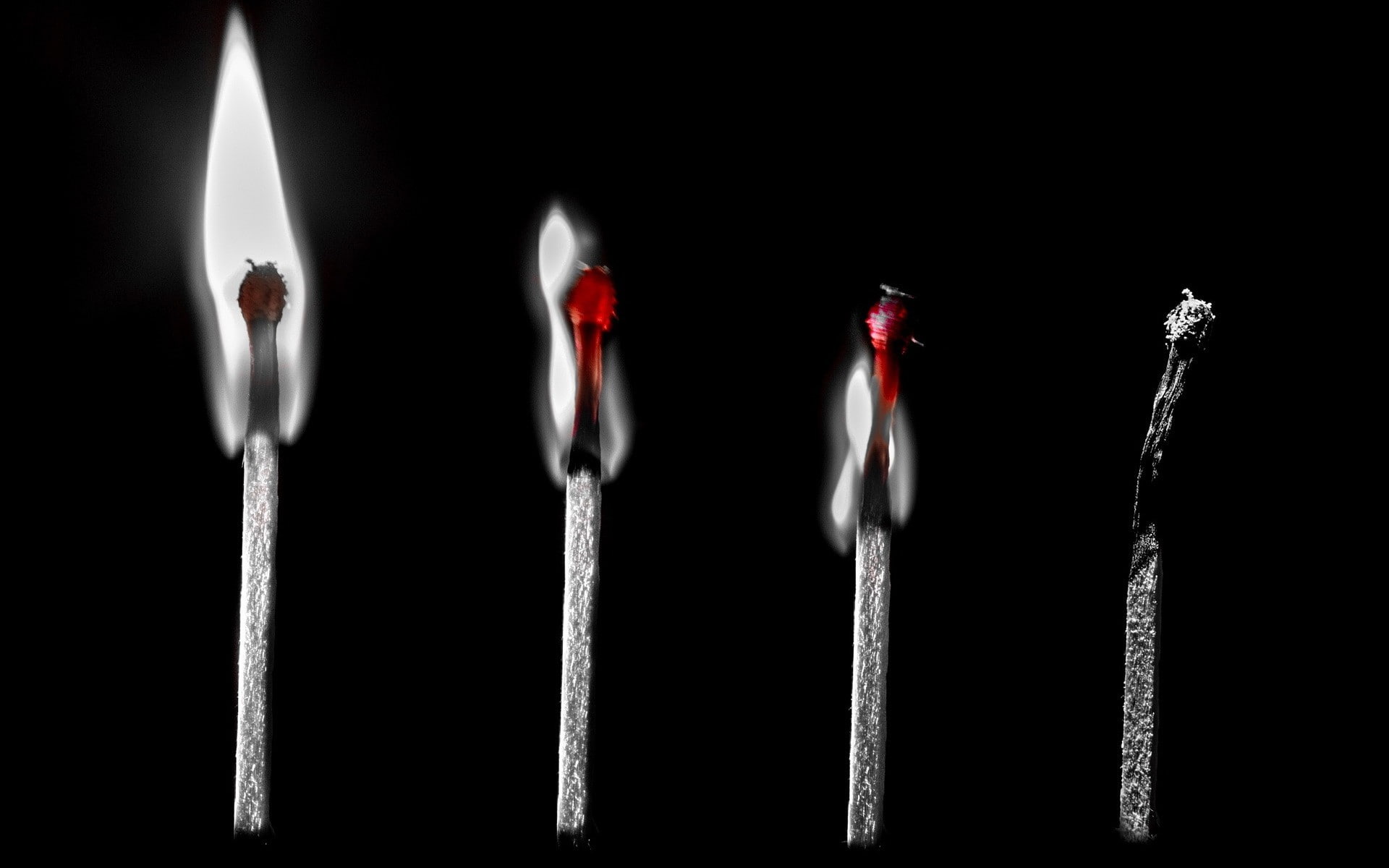 fire, 1080P, selective coloring, matches, HD Wallpaper
