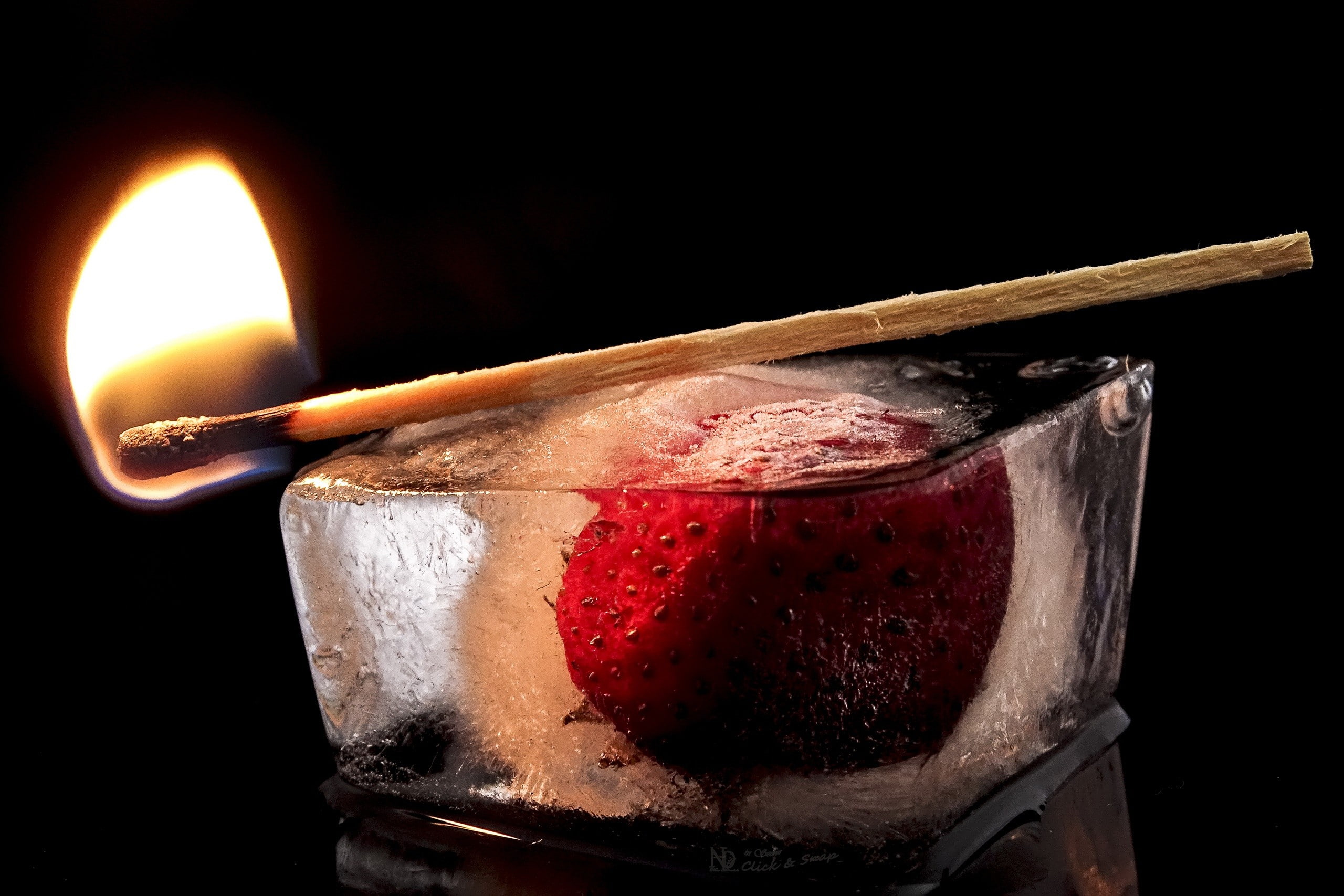 fire, 2K, alcohol, no people, burning, flame, refreshment, studio shot, household equipment, drink, matches, cocktail, fruit, drinking glass, strawberries, HD Wallpaper