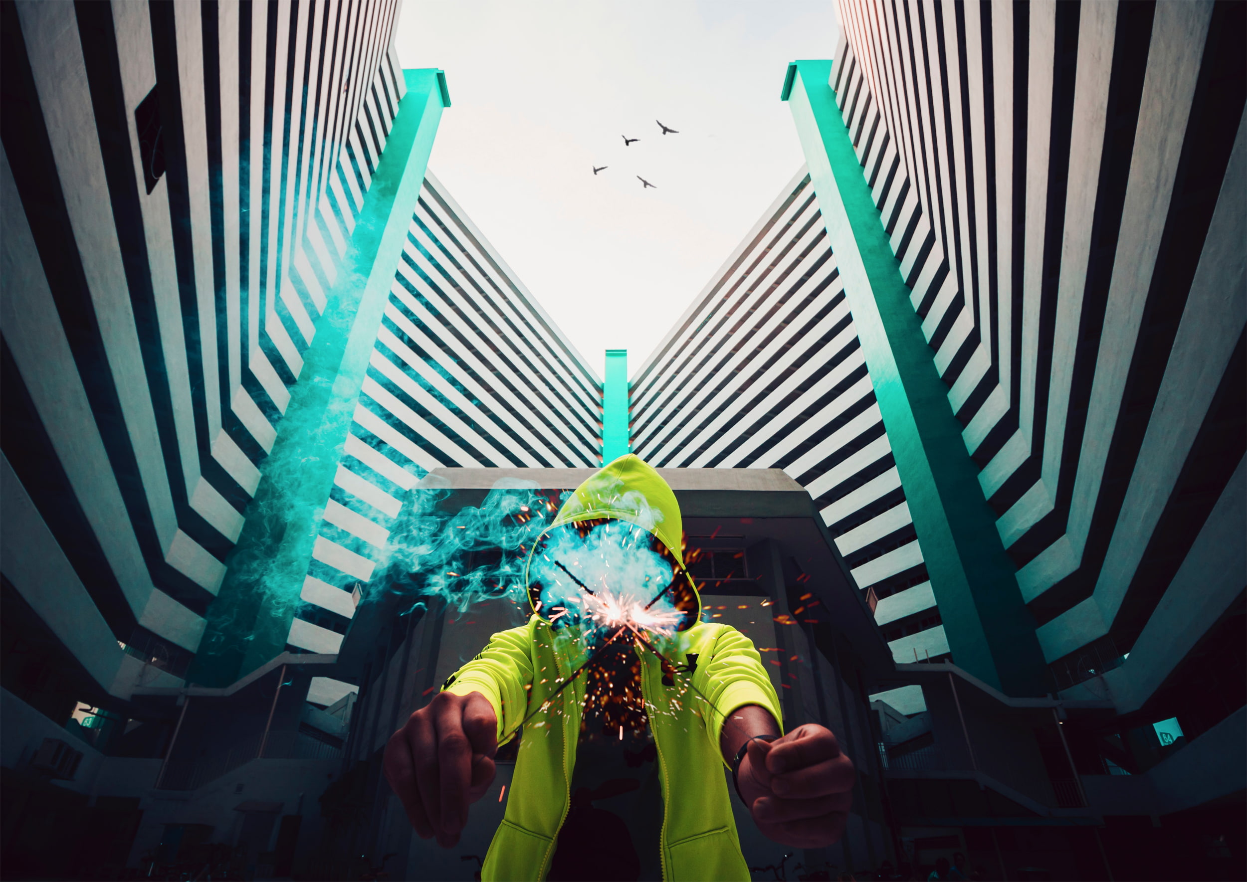 1080P, flares, construction site, modern, building, architecture, hoods, birds, HD Wallpaper