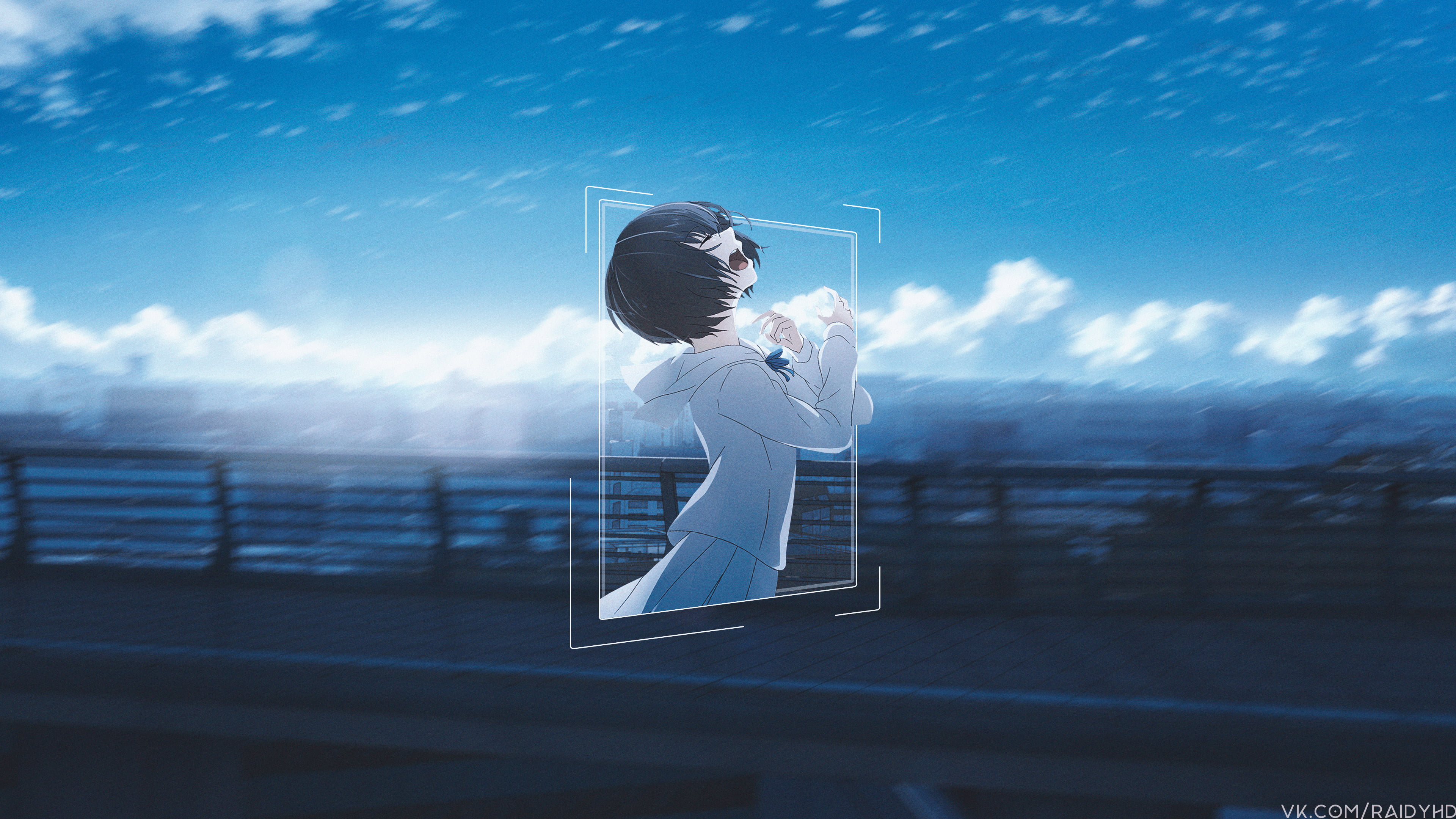 picture-in-picture, 4K, sky, anime girls, Naruse Jun, anime, HD Wallpaper