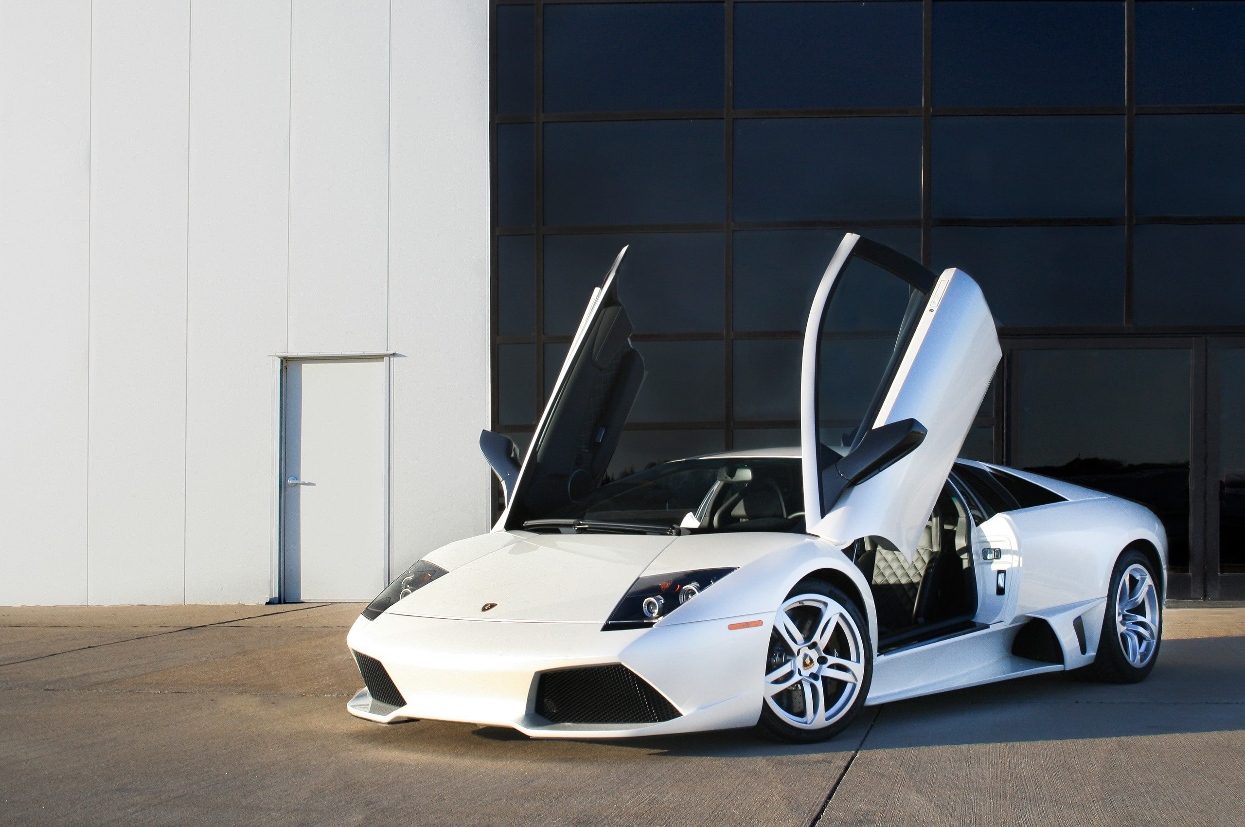 vehicles, buildings, hd, cars, art, 2K, white, murcielago, open, lamborghini, lp, x, doors, HD Wallpaper
