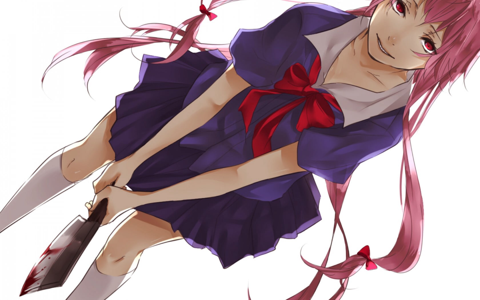 character, elegance, pride, white background, indoors, beautiful, cut out, mirai nikki, women, day, wind, ribbon - sewing item, gasai yuno, multi colored, HD Wallpaper