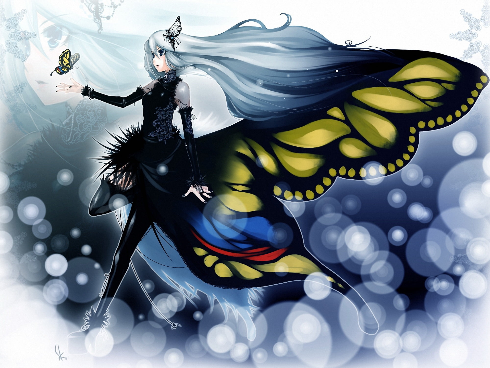 costume, abstract, 1080P, long, illustration, butterfly, multi colored, no people, futuristic, girl, close-up, dress, indoors, women, people, HD Wallpaper