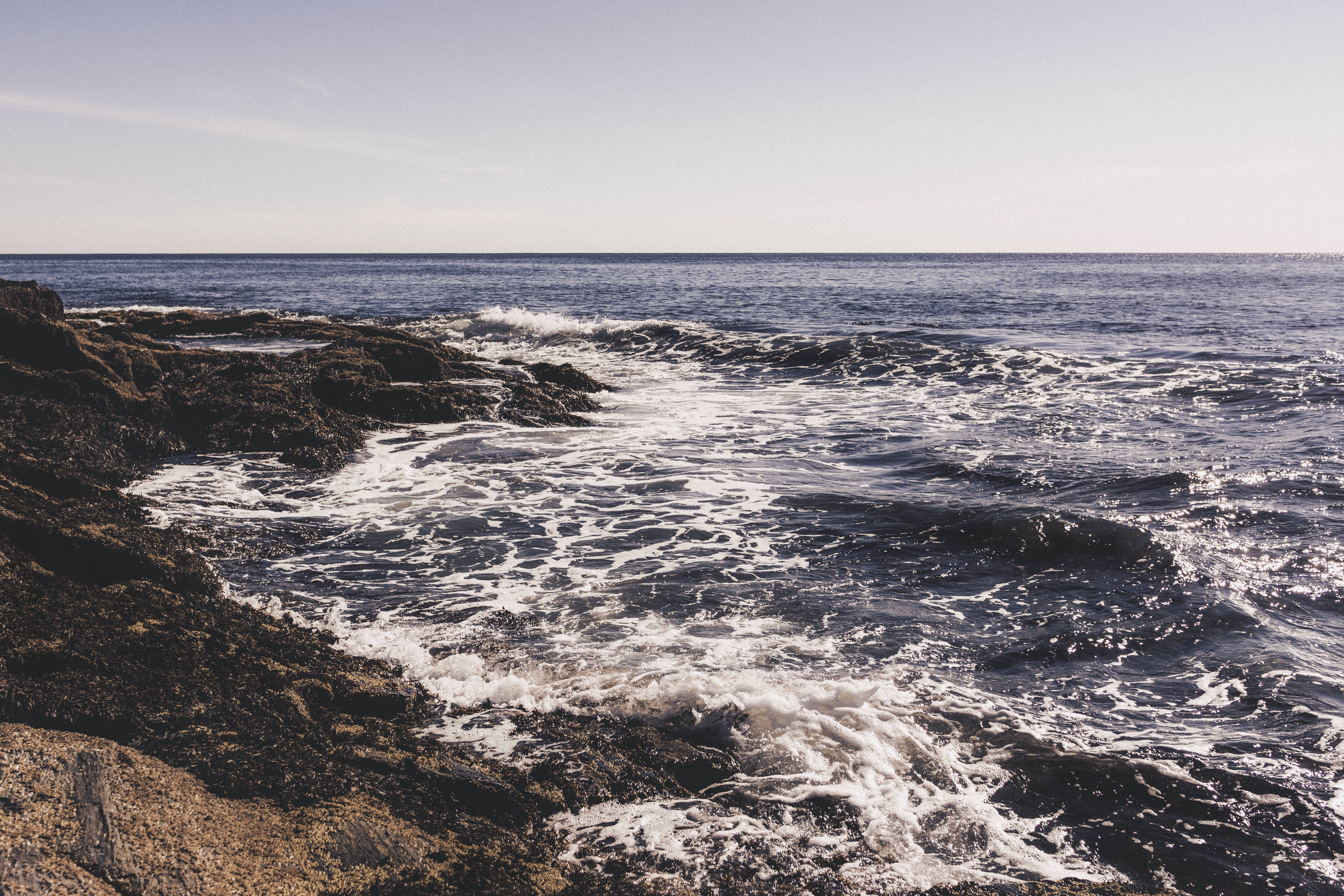 hipster, seascape, breaking, maine, horizon, sky, surf, rocky coastline, rock - object, horizon Over Water, tranquil scene, beauty in nature, solid, beach, HD Wallpaper