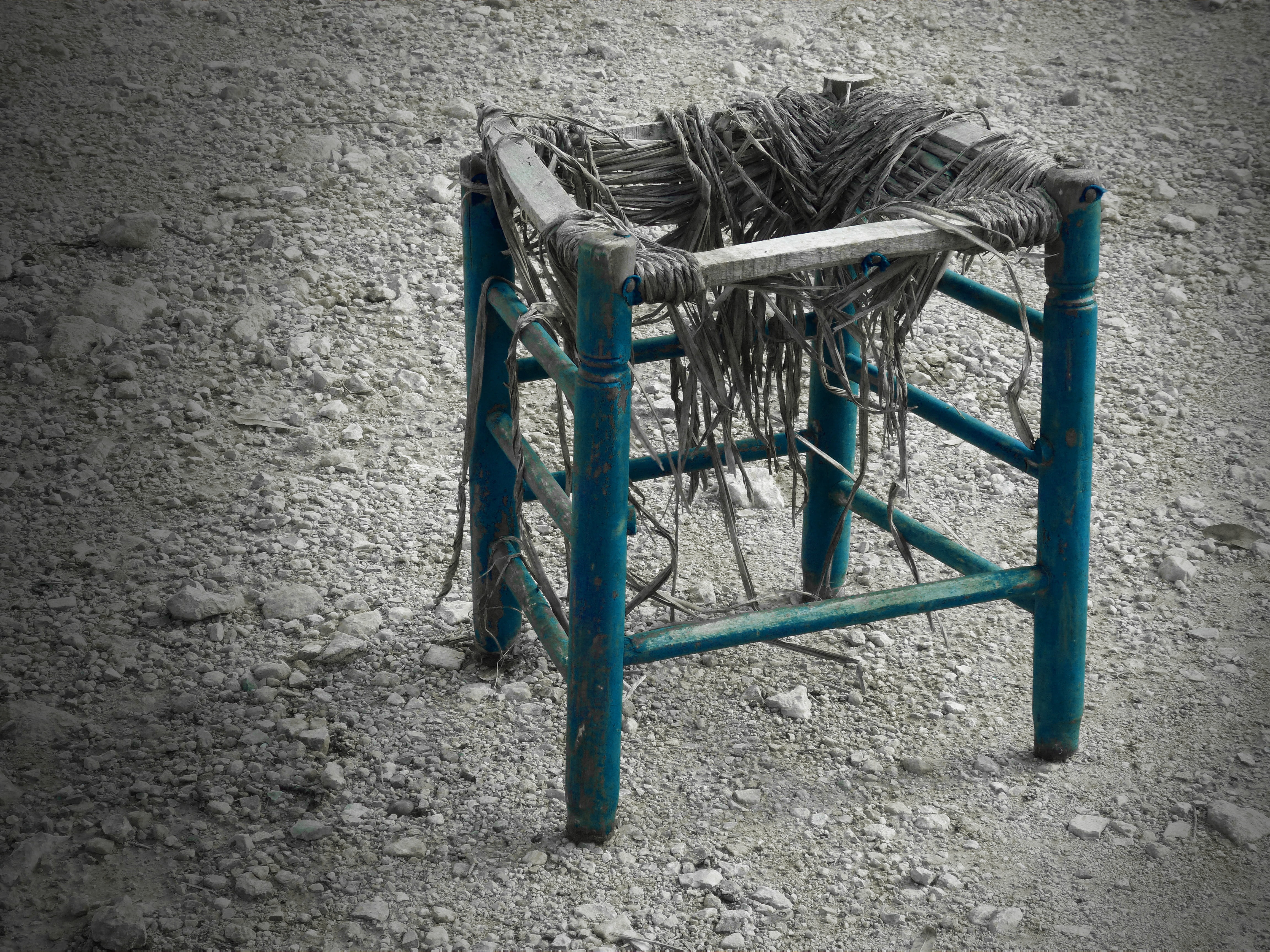 chair, absence, still life, outdoors, peeling paint, old, sand, stool, 4K, wall - building feature, beach, day, table, metaphor, high angle view, no people, HD Wallpaper