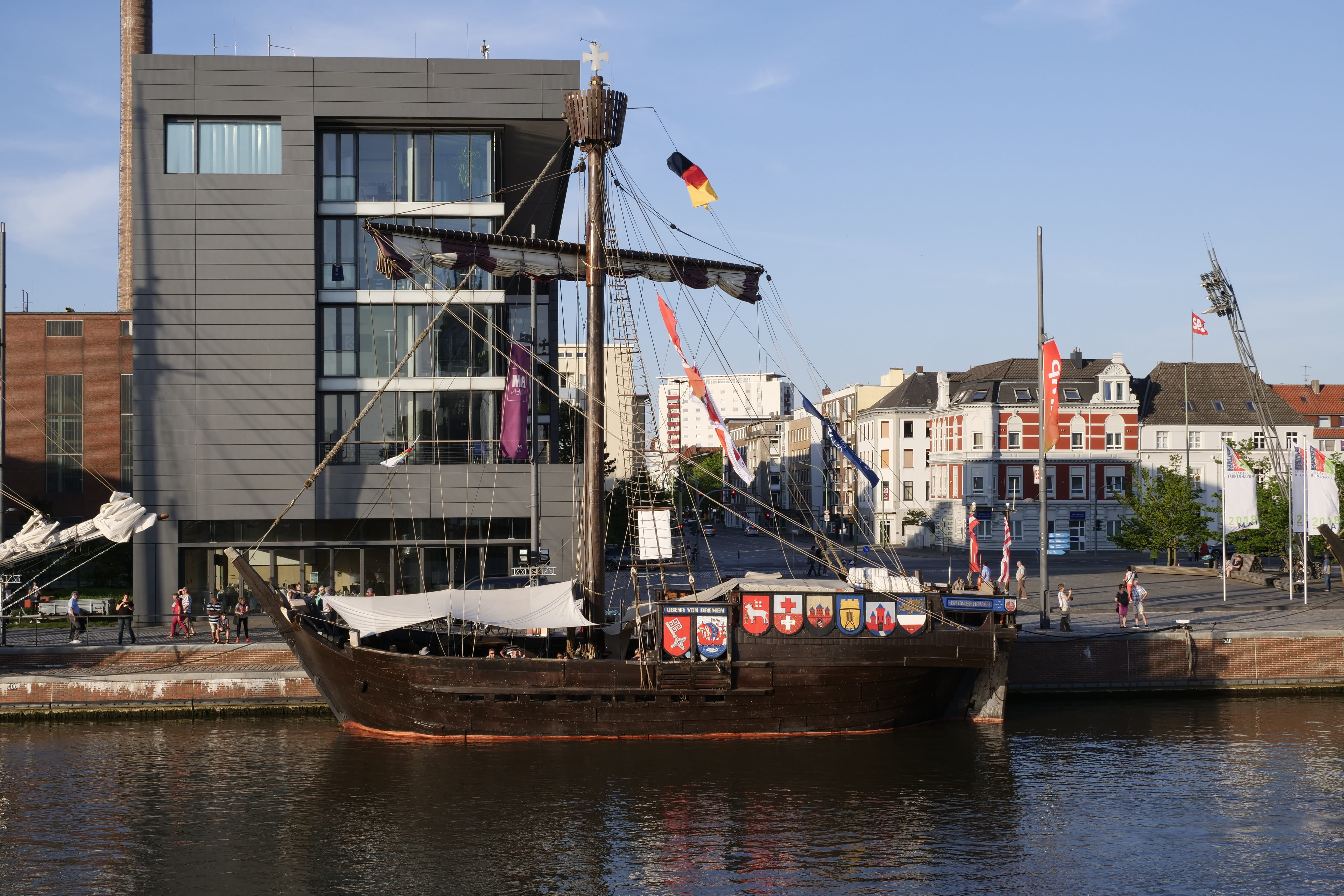 nature, nautical vessel, moored, transportation, day, independence, waterfront, ship, city, shipping, passenger craft, building, outdoors, sailboat, kogge ubenia of bremen, HD Wallpaper