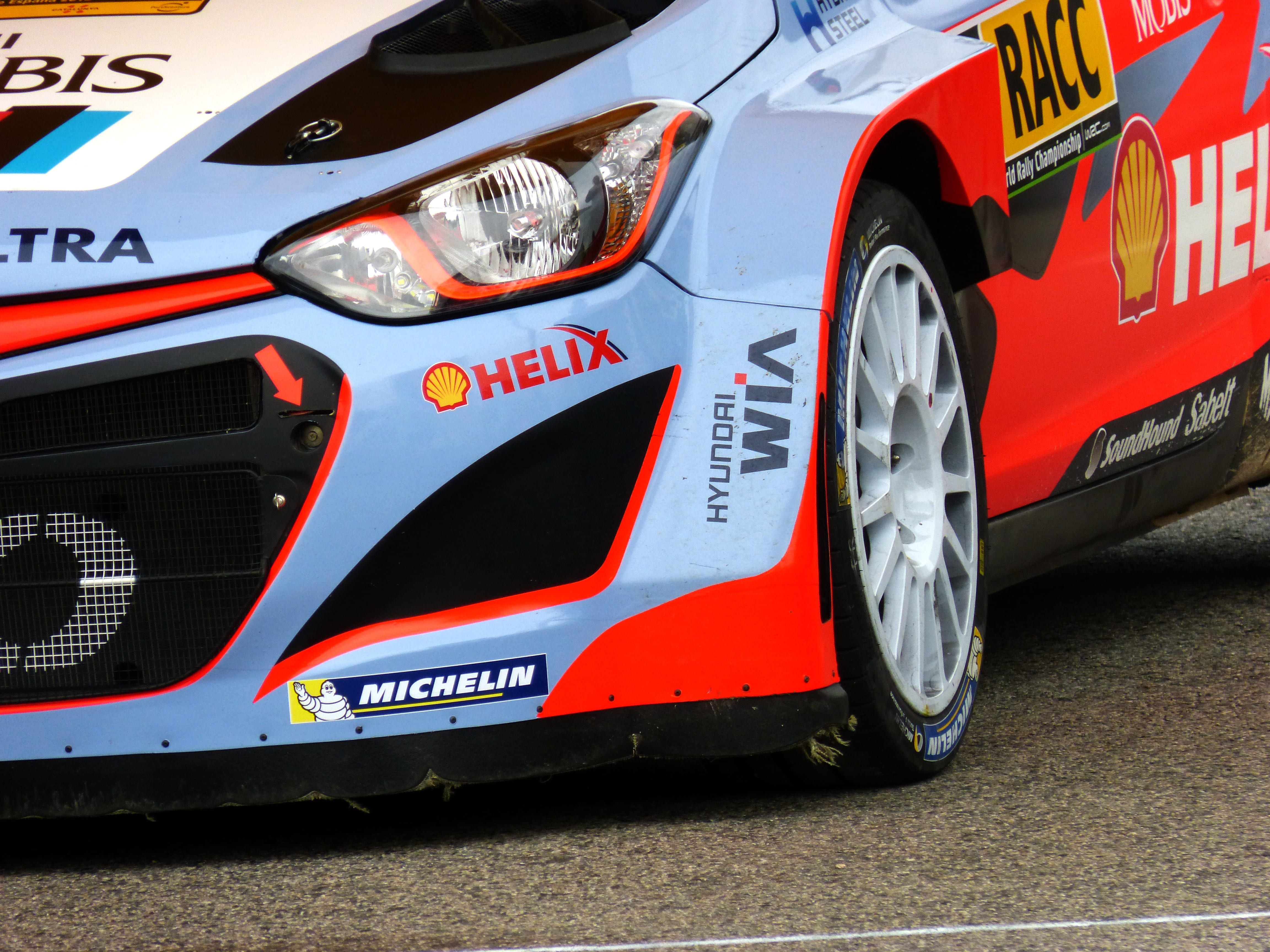 security, car, stationary, gray, food and drink, transportation, hyundai, speed, headlight, output, rally catalunya, stock, shiny, wrc, red, chrome, car detail, HD Wallpaper