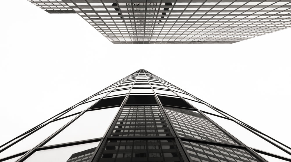 low, skyscraper, construction Industry, city, business, futuristic, downtown District, high-rise buildings, steel, built Structure, low angle shot, shot, HD Wallpaper