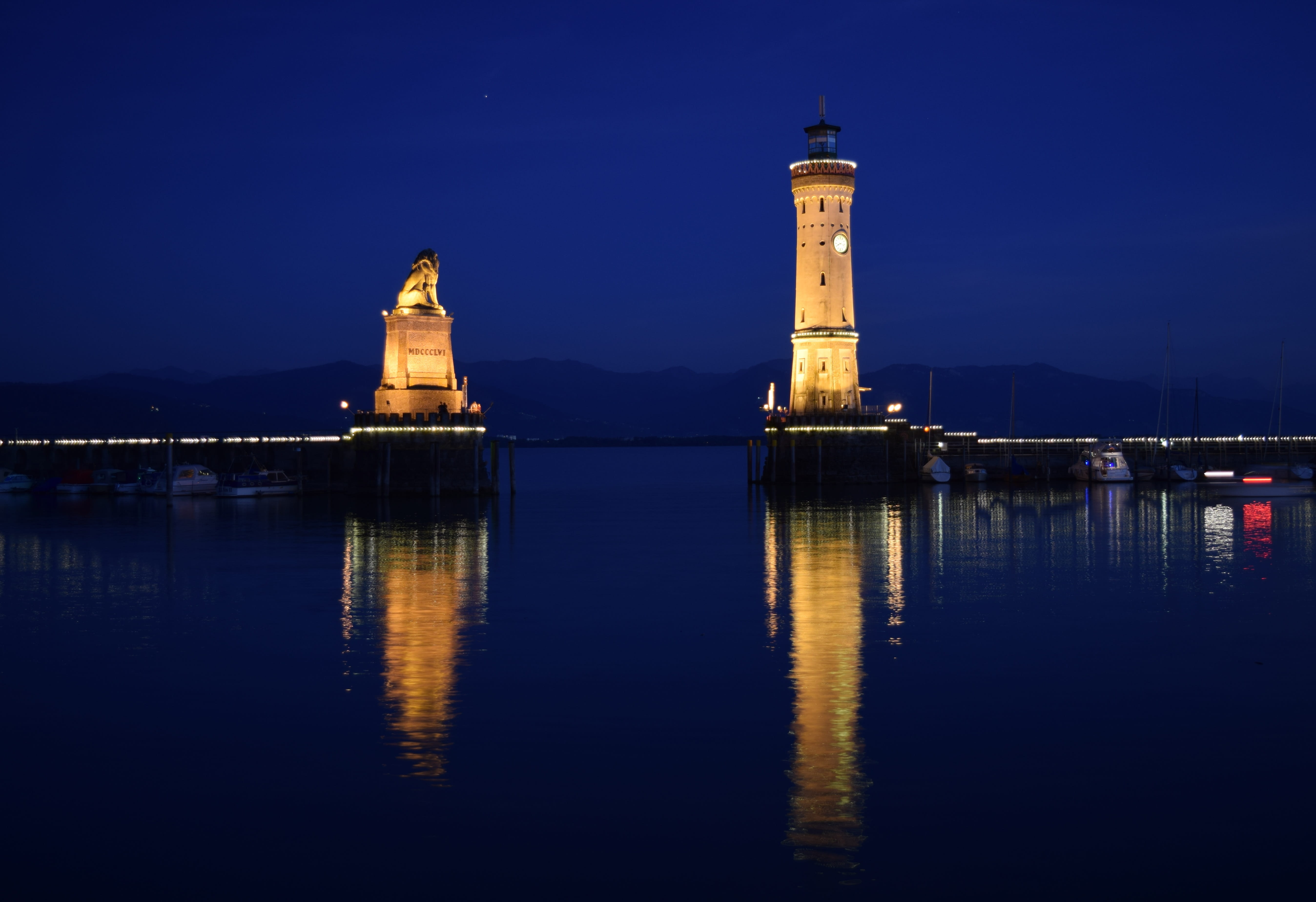 summer, sky, landmark, waters, harbour entrance, built structure, travel destinations, tower, reflection, outdoors, mood, bavaria, evening, port, waterfront, HD Wallpaper