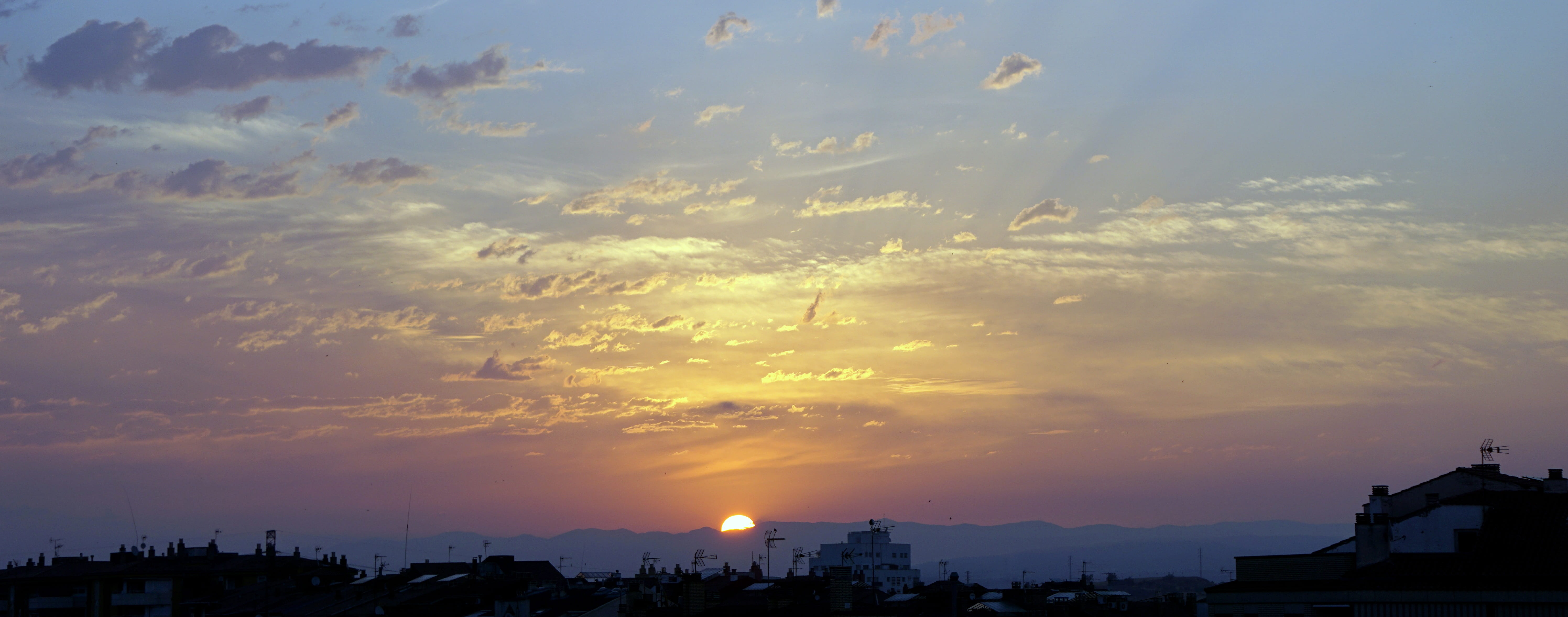 clouds, dusk, dramatic sky, horizon, sunset, outdoors, stillness, architecture, 5K, no people, cloud - sky, city life, calm, cloudscape, sky, solar light, HD Wallpaper