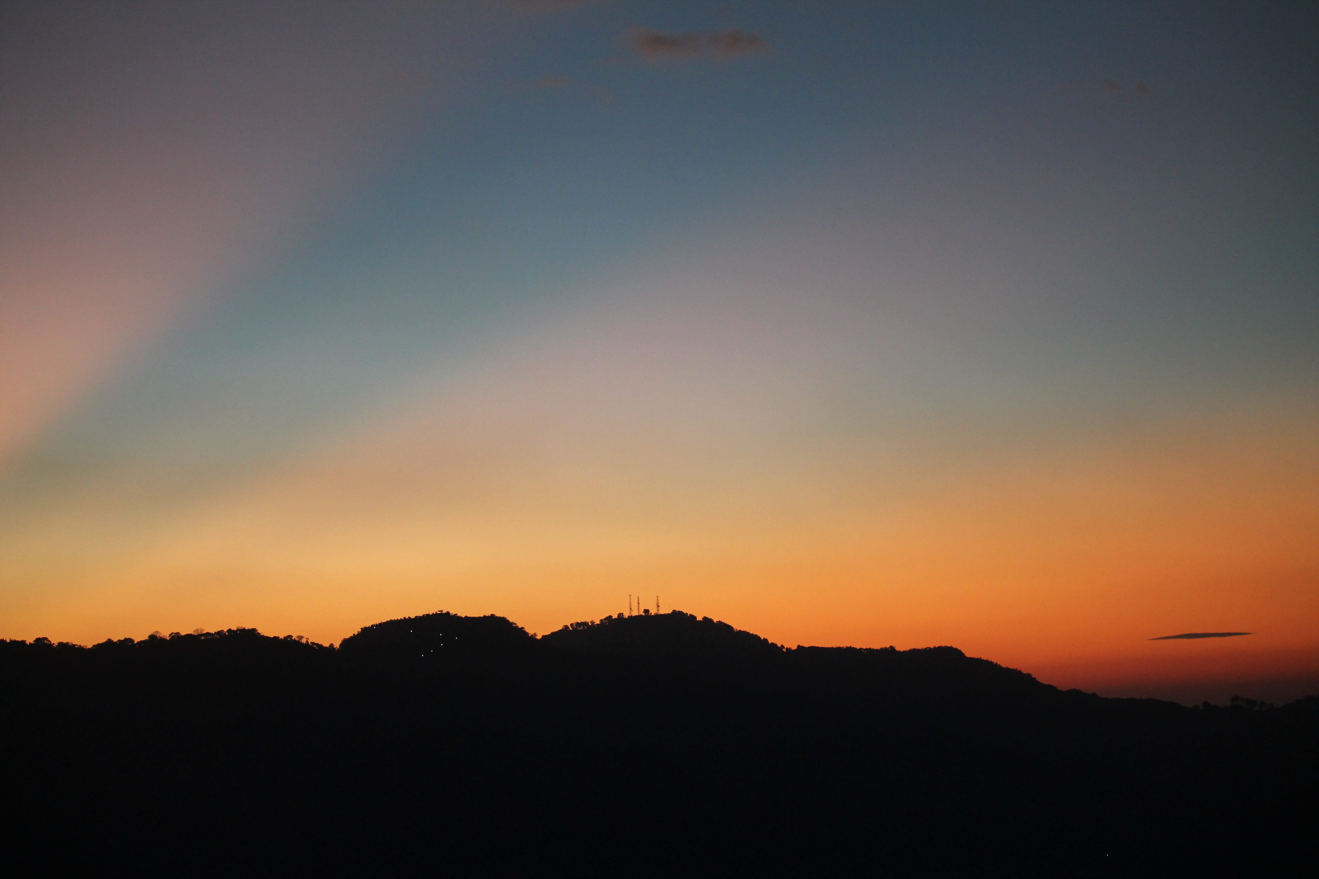 tranquil scene, calm, horizon, mountain, sky, outdoors, 4K, nature, the light of the sun, tranquility, scenics - nature, dramatic sky, sun, cloud - sky, HD Wallpaper