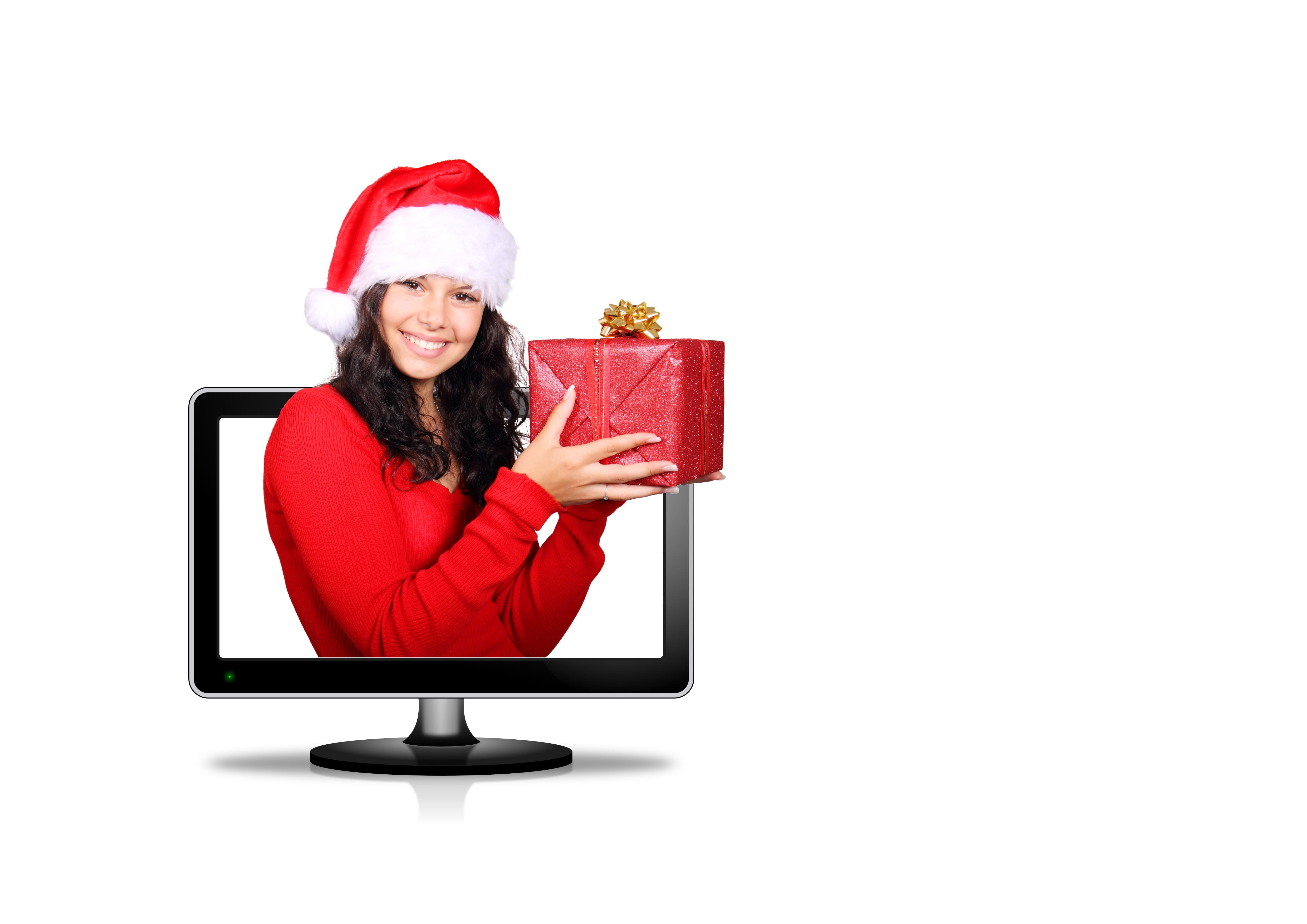 joy, woman, white background, cute, happy, girl, caucasian Ethnicity, box, indoors, female, monitor, season, copy space, cheerful, women, cut out, winter, HD Wallpaper