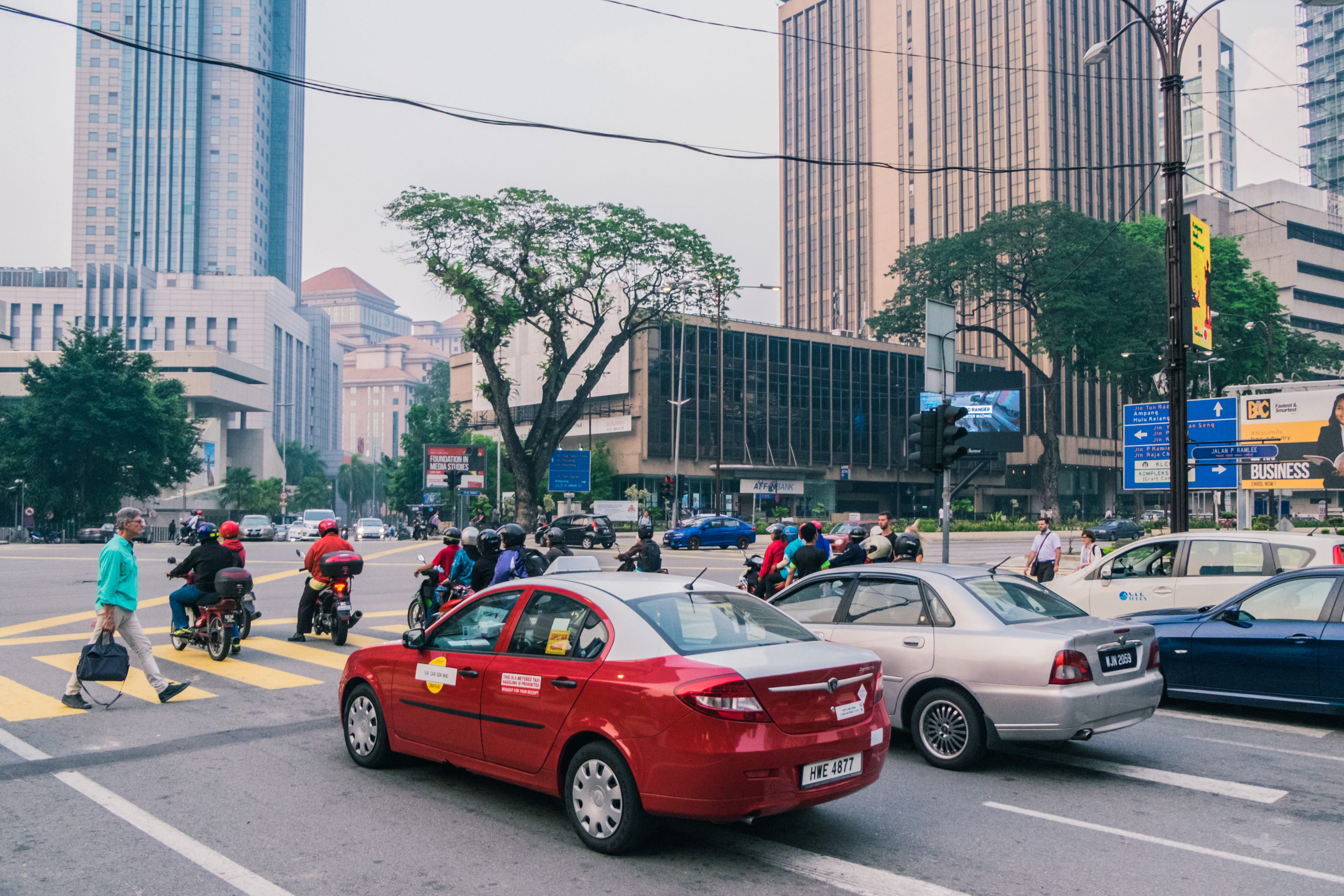car, nature, outdoors, plant, land vehicle, city street, road, street, real people, tree, day, building, mode of transportation, petronas twin towers, group of people, HD Wallpaper
