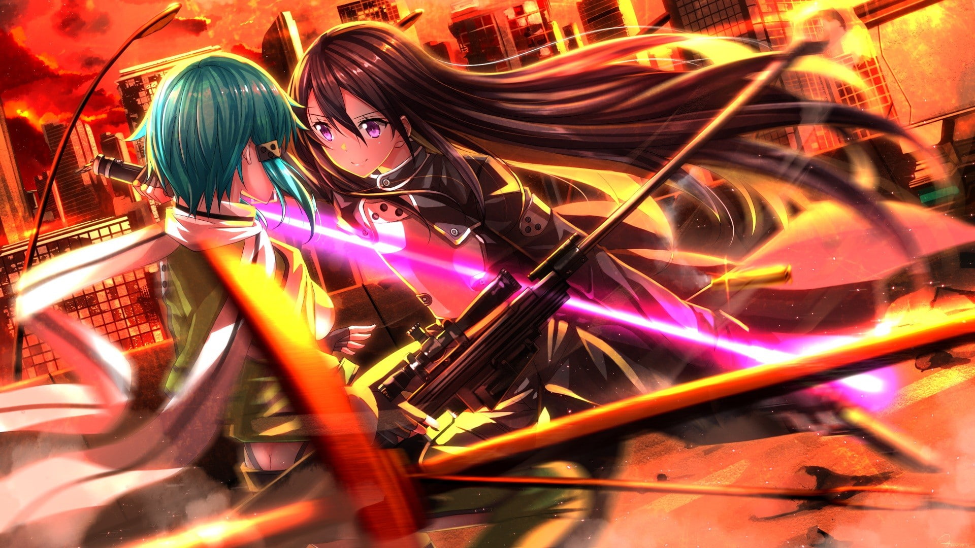 Swordsouls, Kirigaya Kazuto, Gun Gale Online, anime girls, Asada Shino, anime, 1080P, Sword Art Online, HD Wallpaper