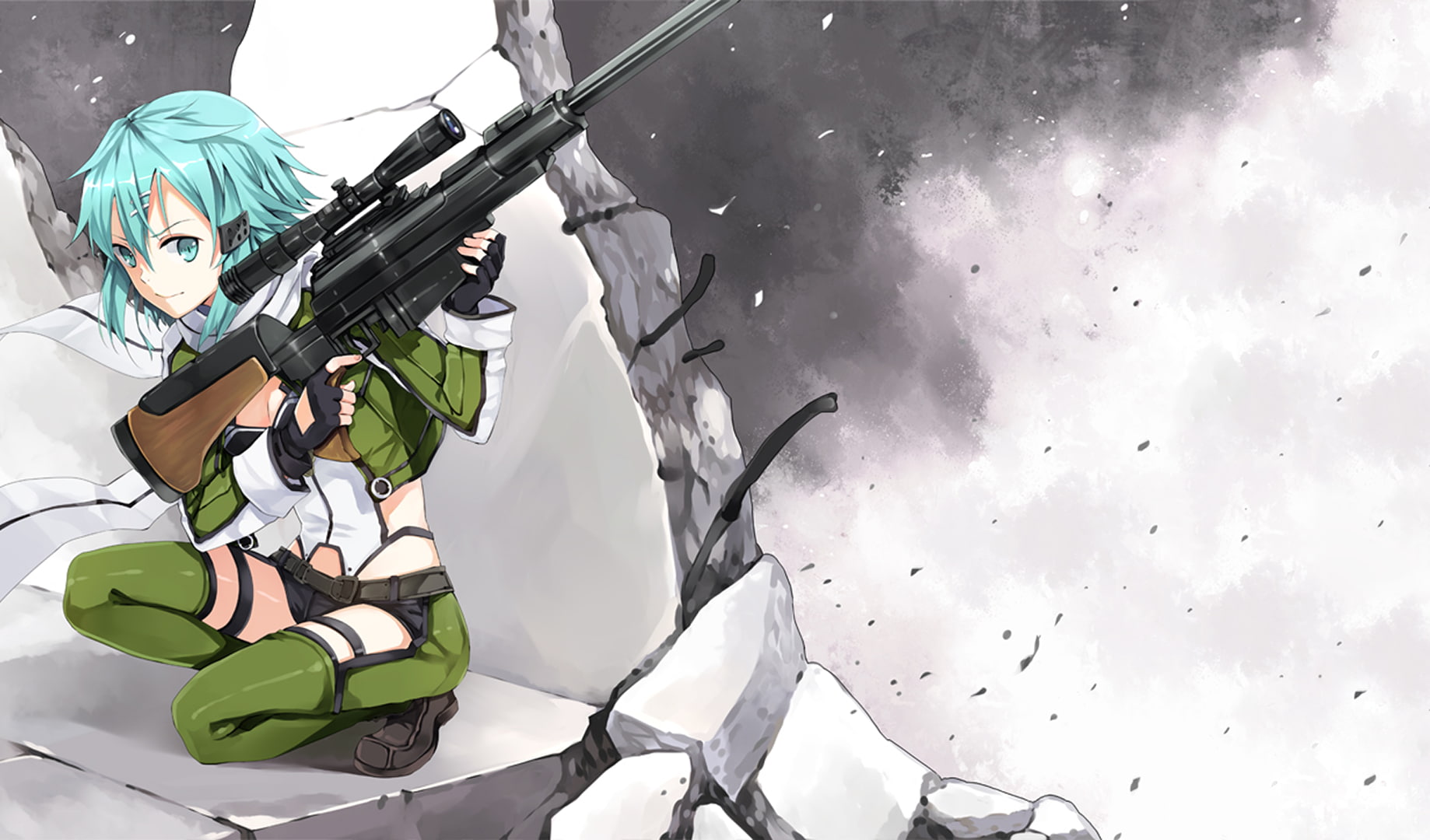 anime, protection, holding, nature, full length, day, leisure activity, gun, sign, communication, adventure, outdoors, Asada Shino, people, clothing, sitting, HD Wallpaper