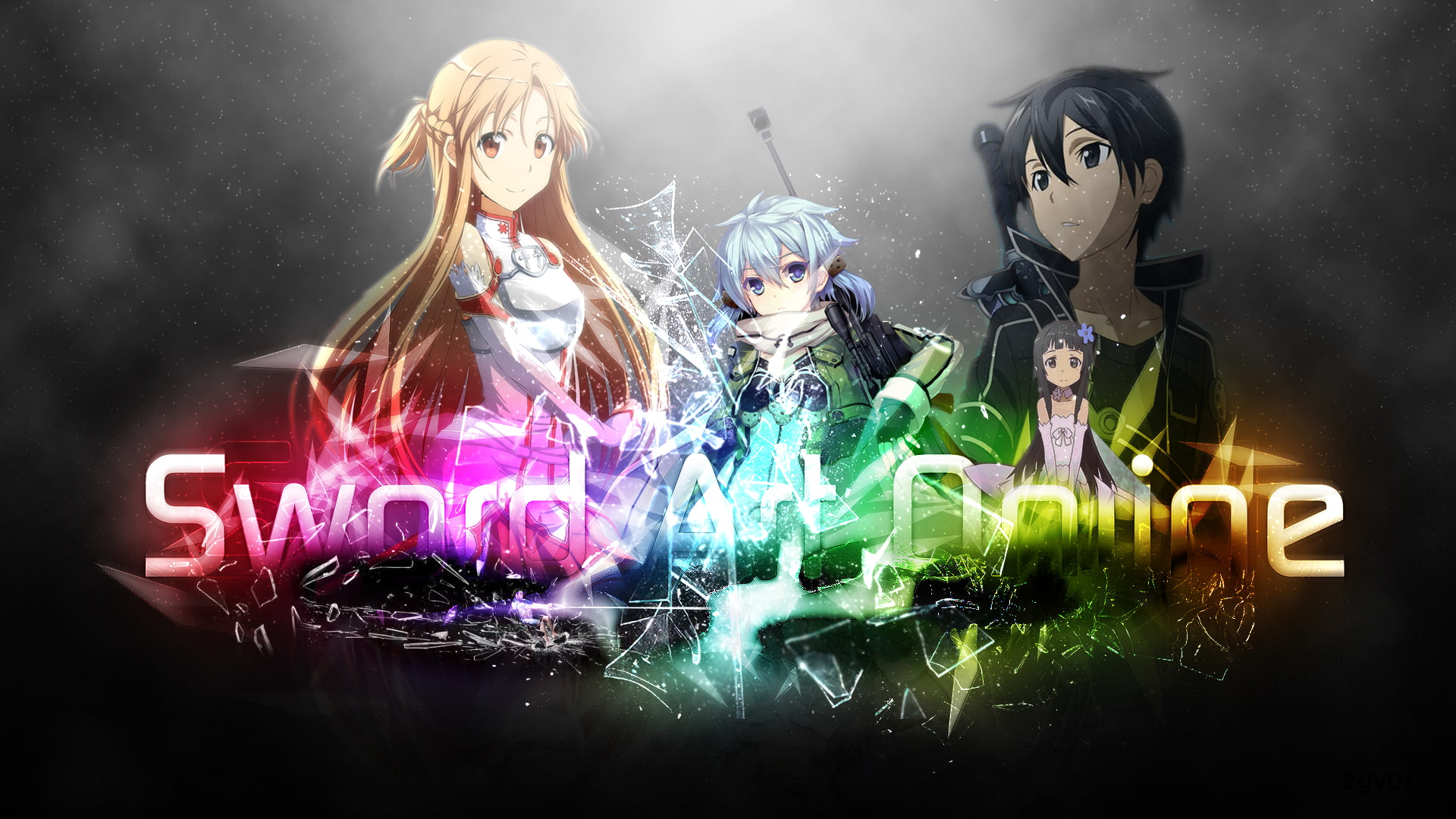 Yuuki Asuna, rainbows, 1080P, Asada Shino, Kirigaya Kazuto, video games, Sword Art Online, HD Wallpaper