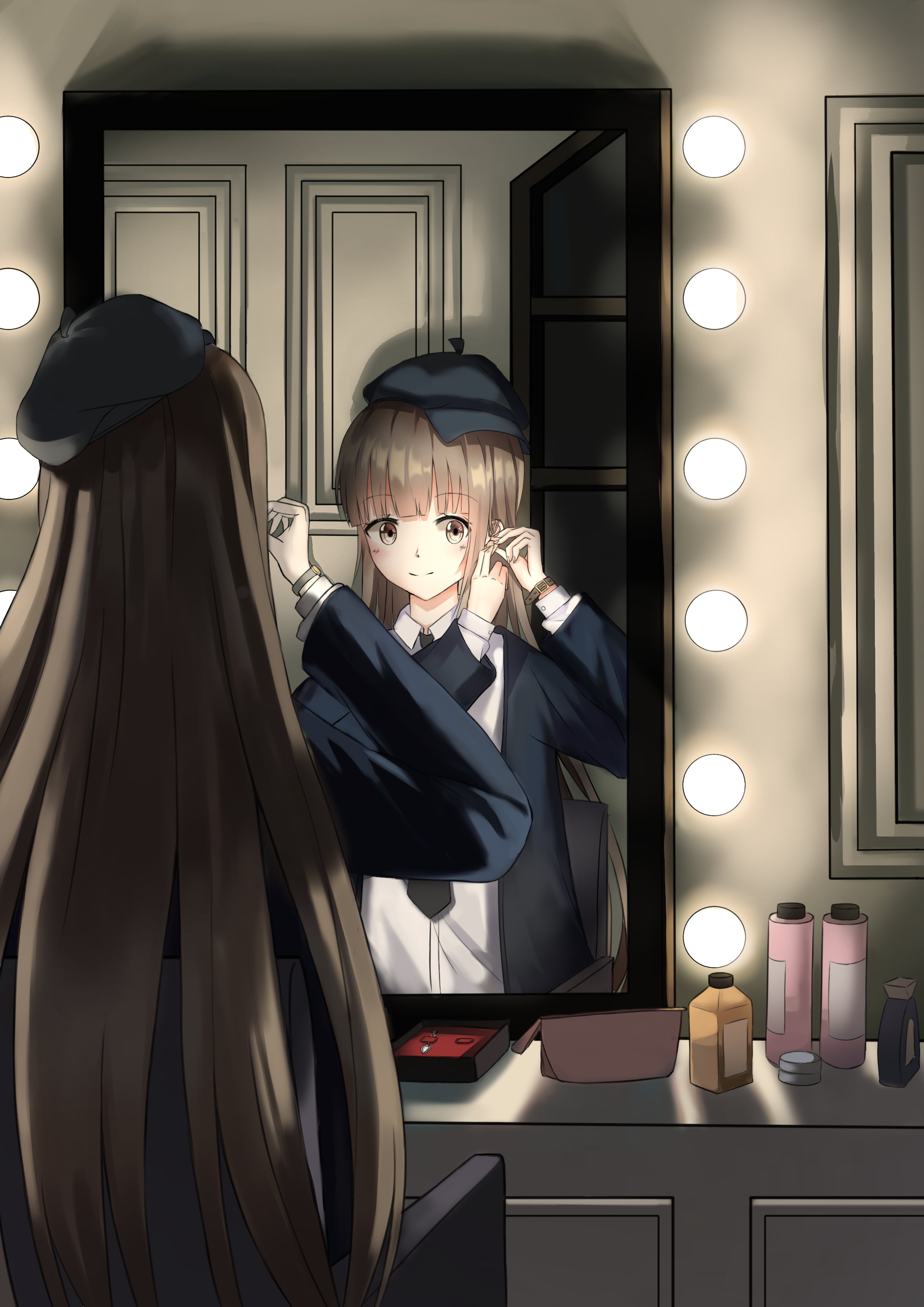anime, bangs, Yorita Yoshina, 2K, anime girls, mirror, Pallett. (Artist), Phone HD Wallpaper