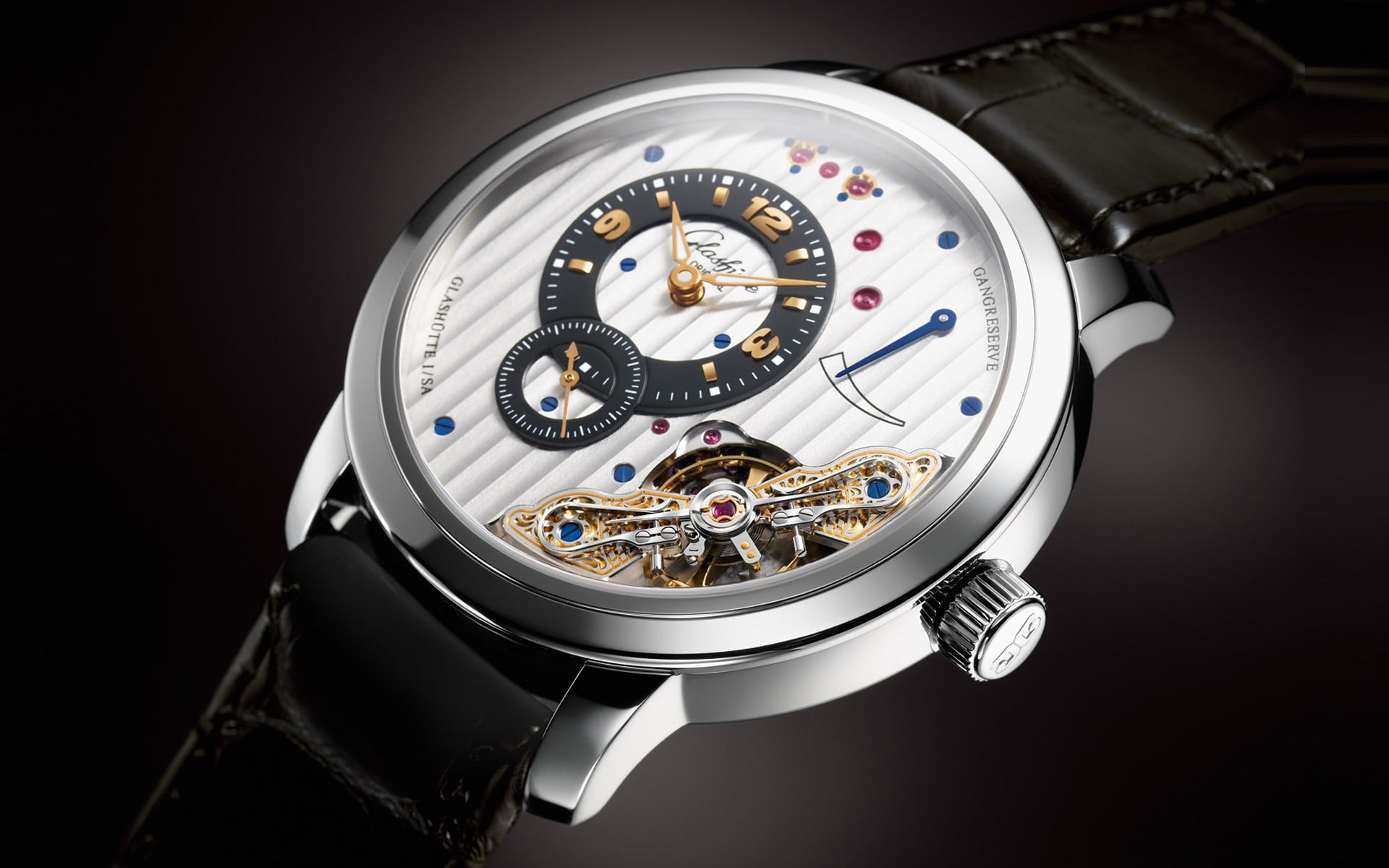 round, chronograph, clock, white, black, strap, 1080P, original, luxury, time, glashutte, watch, leather, HD Wallpaper