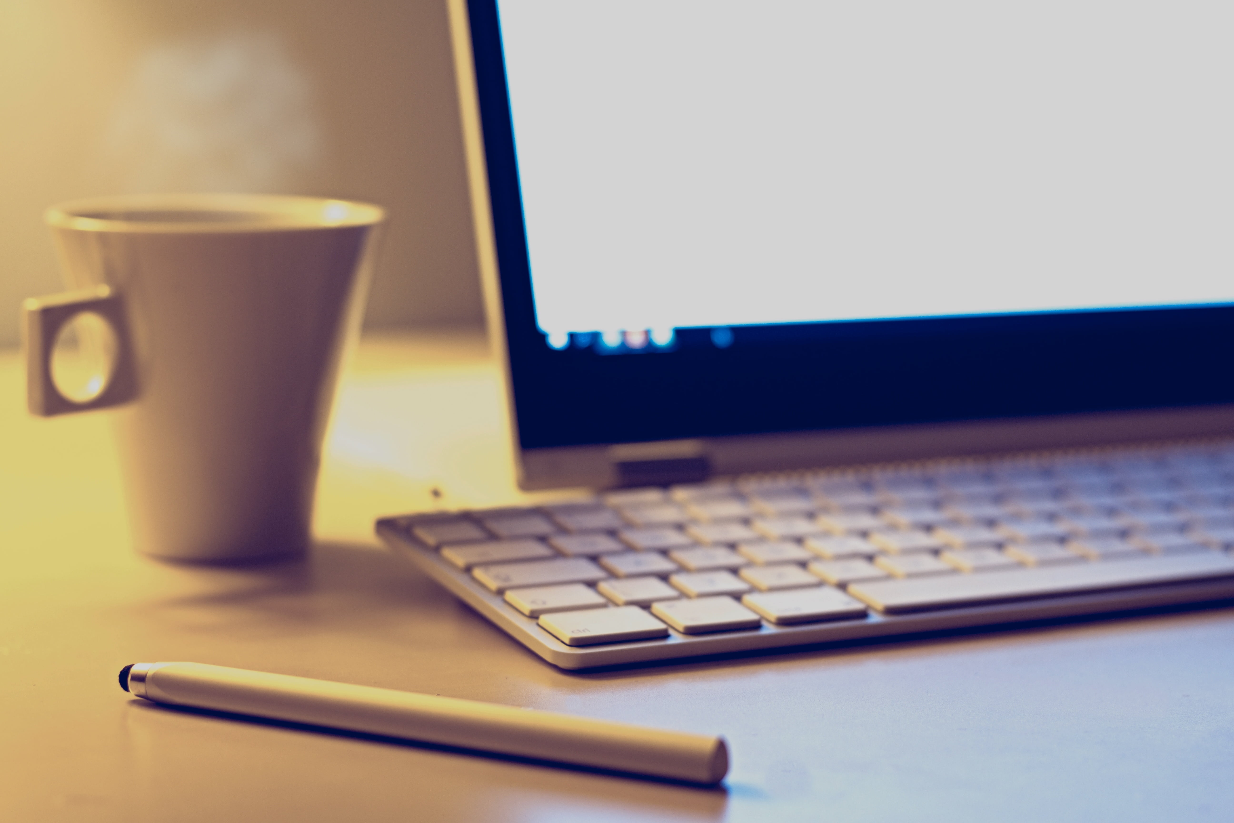 near, laptop, coffee - Drink, keyboard, mug, pen, ceramic, chairs, desk, computer Keyboard, no people, computer Monitor, refreshment, electronics, internet, HD Wallpaper