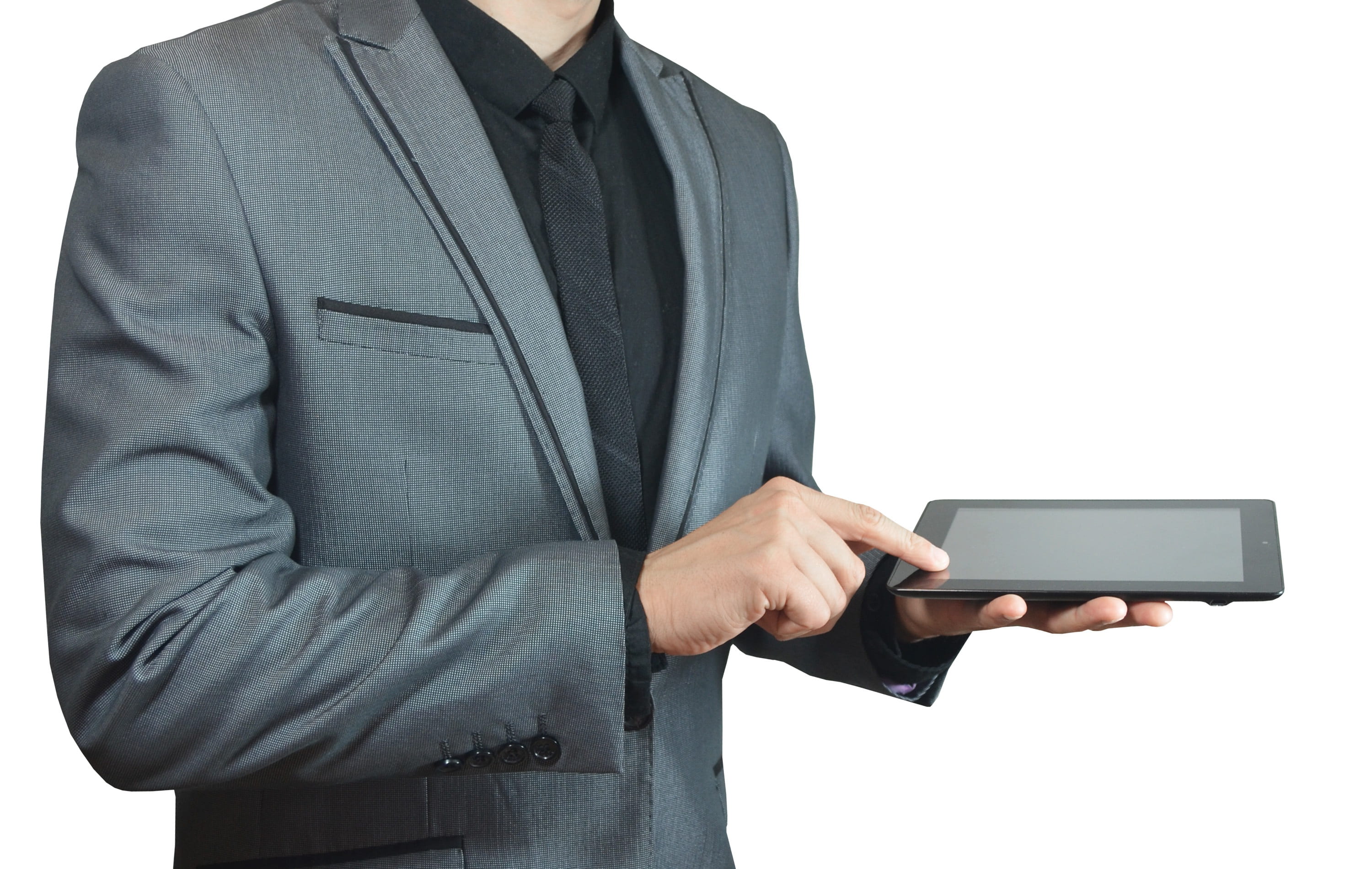 indoors, screen, holding, technology, wireless, mobility, electronic, studio shot, touching, black, one person, suit, businessman, mobile, wireless technology, HD Wallpaper
