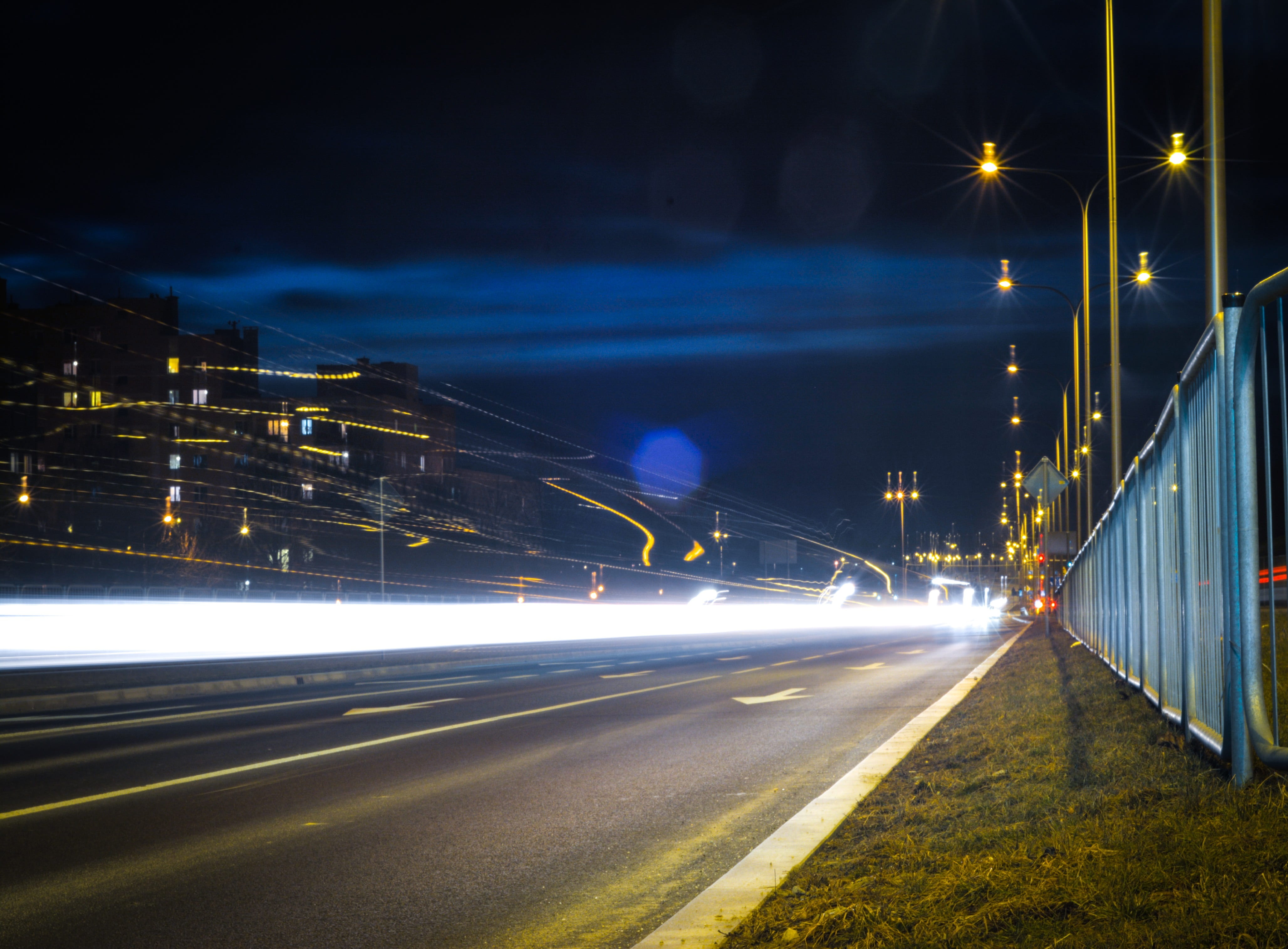 transportation system, built structure, photograph, sky, car, street light, illuminated, cityscape, no people, blurred motion, downtown, transition, bridge - man made structure, HD Wallpaper