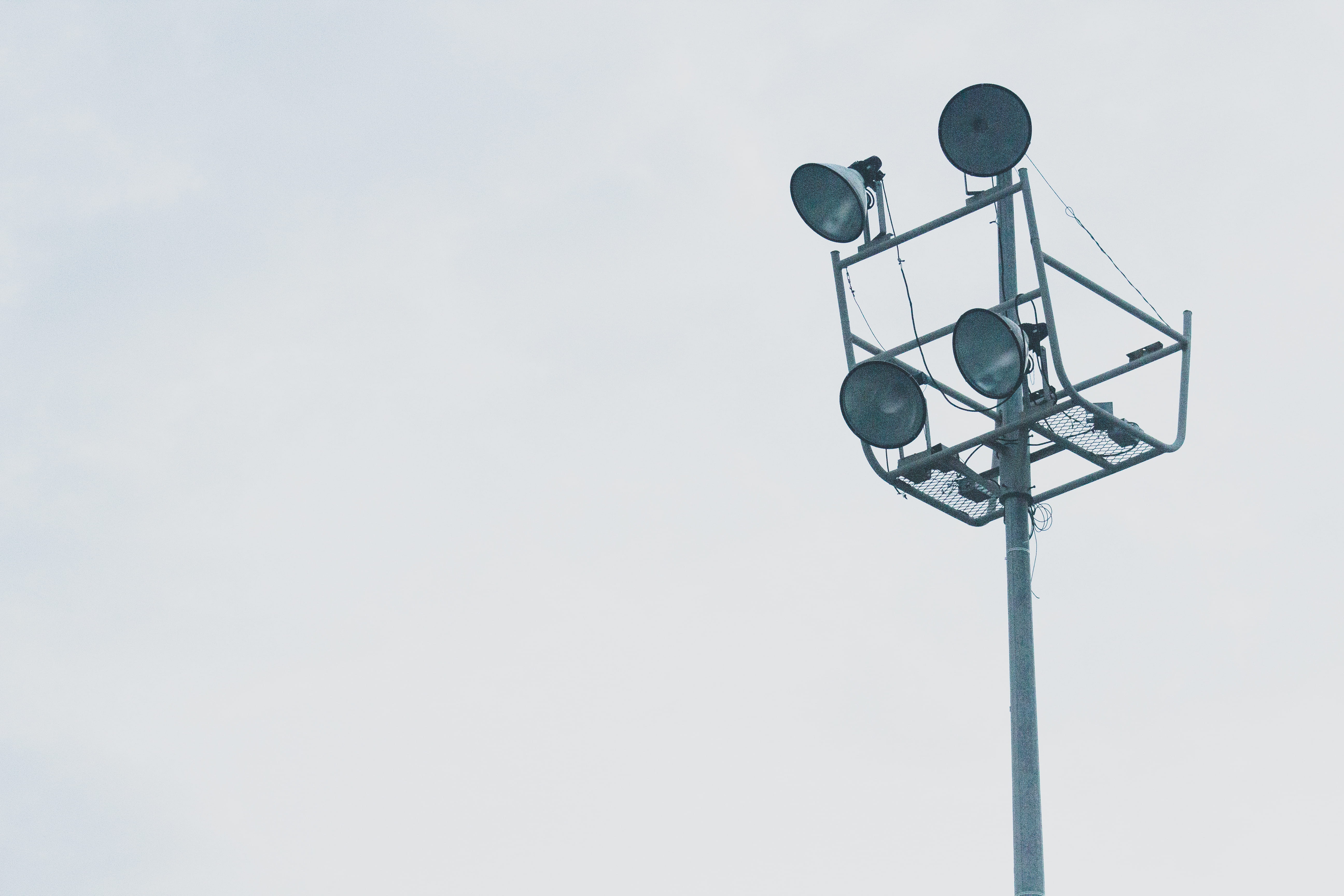 clear sky, technology, outside, gray, tech, megaphone, urban, light, communication, nature, no people, stadium, brazil, security camera, lamp, lighting equipment, HD Wallpaper