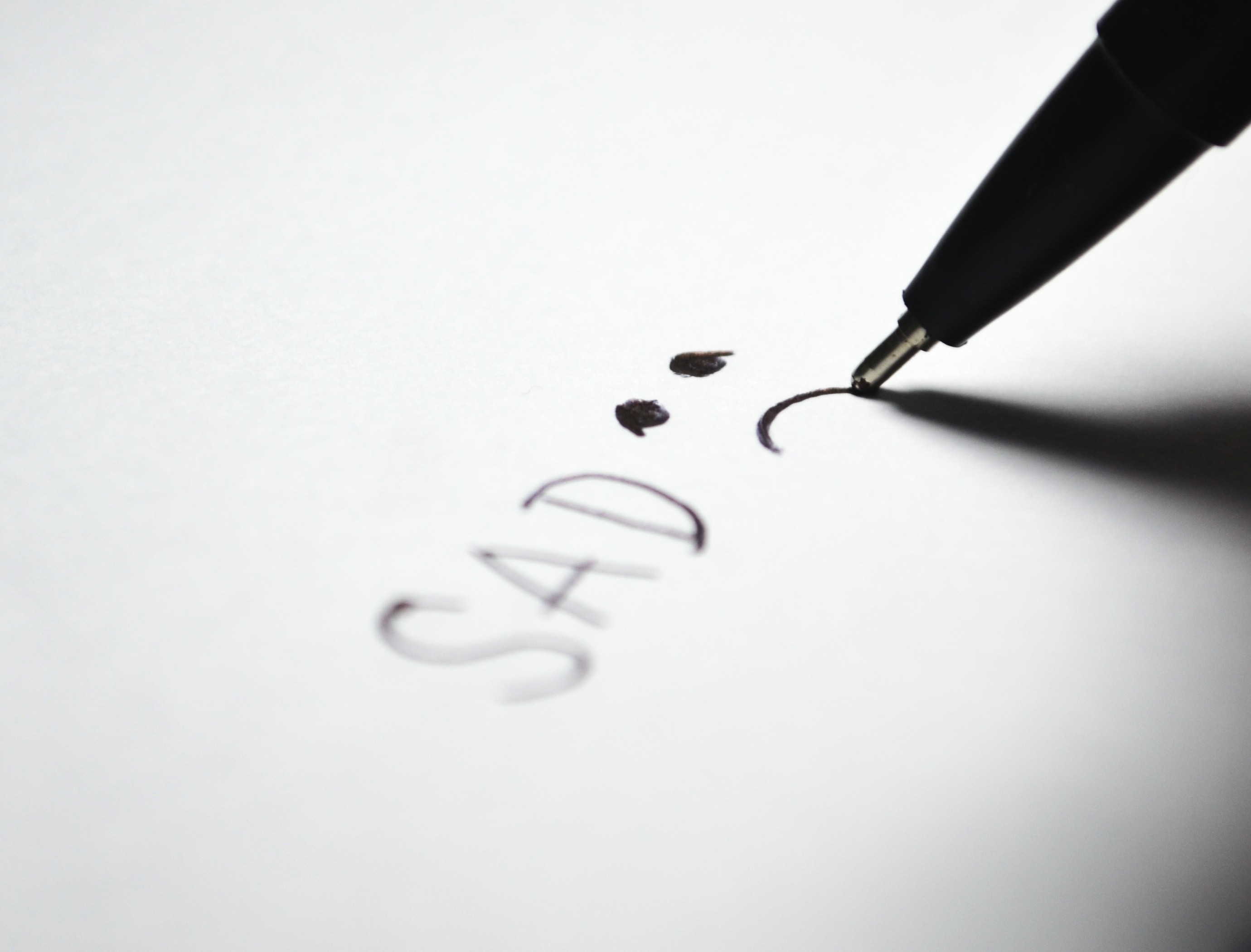 sadness, pen, handwriting, 2K, communication, studio shot, no people, copy space, paper, icon, ink, white background, sad, write, symbol, black color, HD Wallpaper