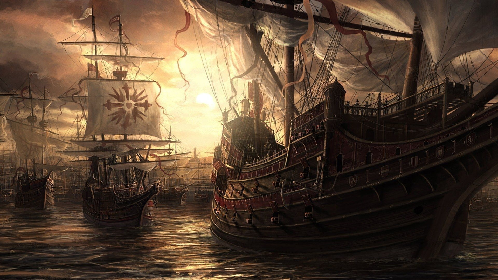 hd, sail, fantasy, paint, ship, x, abstract, artwork, art, 1080P, HD Wallpaper