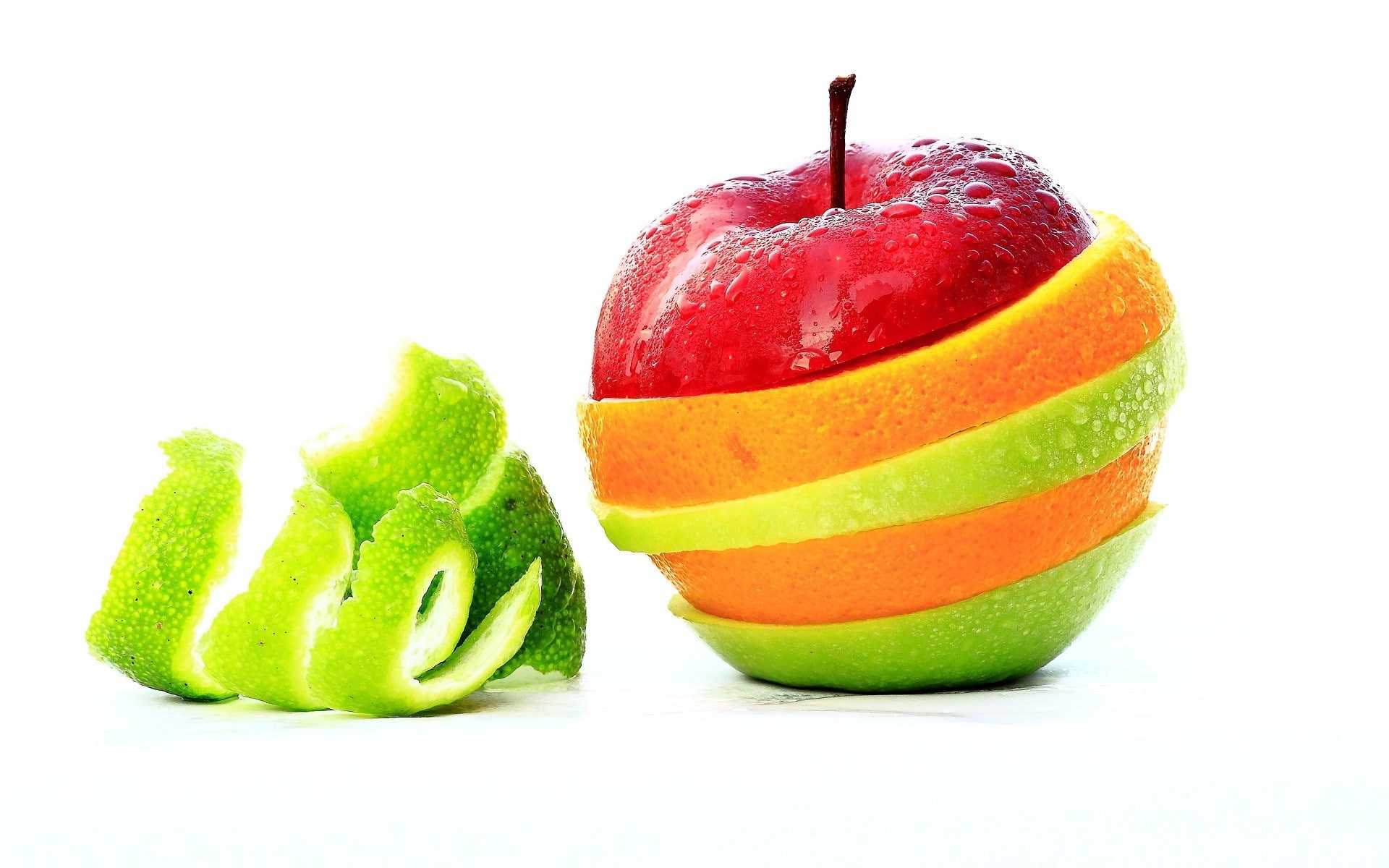 food and drink, green color, studio shot, freshness, Segments, Fruit, indoors, Orange, slice, white background, healthy eating, red, 1080P, copy space, HD Wallpaper