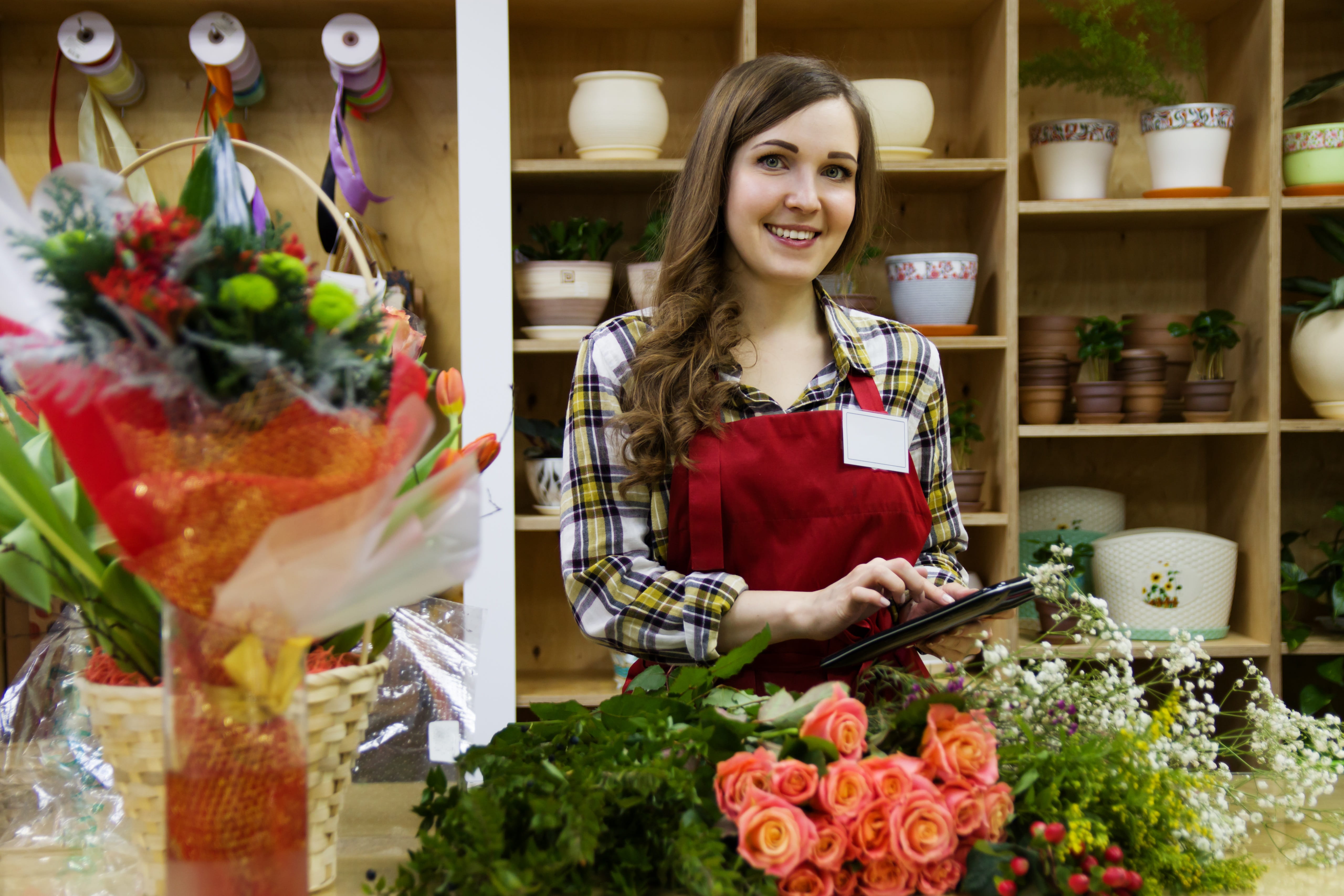 florist, people, beautiful, man, cheerful, smiling, sale, one person, real people, work, celebration, phone, holiday, hairstyle, young adult, small business, HD Wallpaper